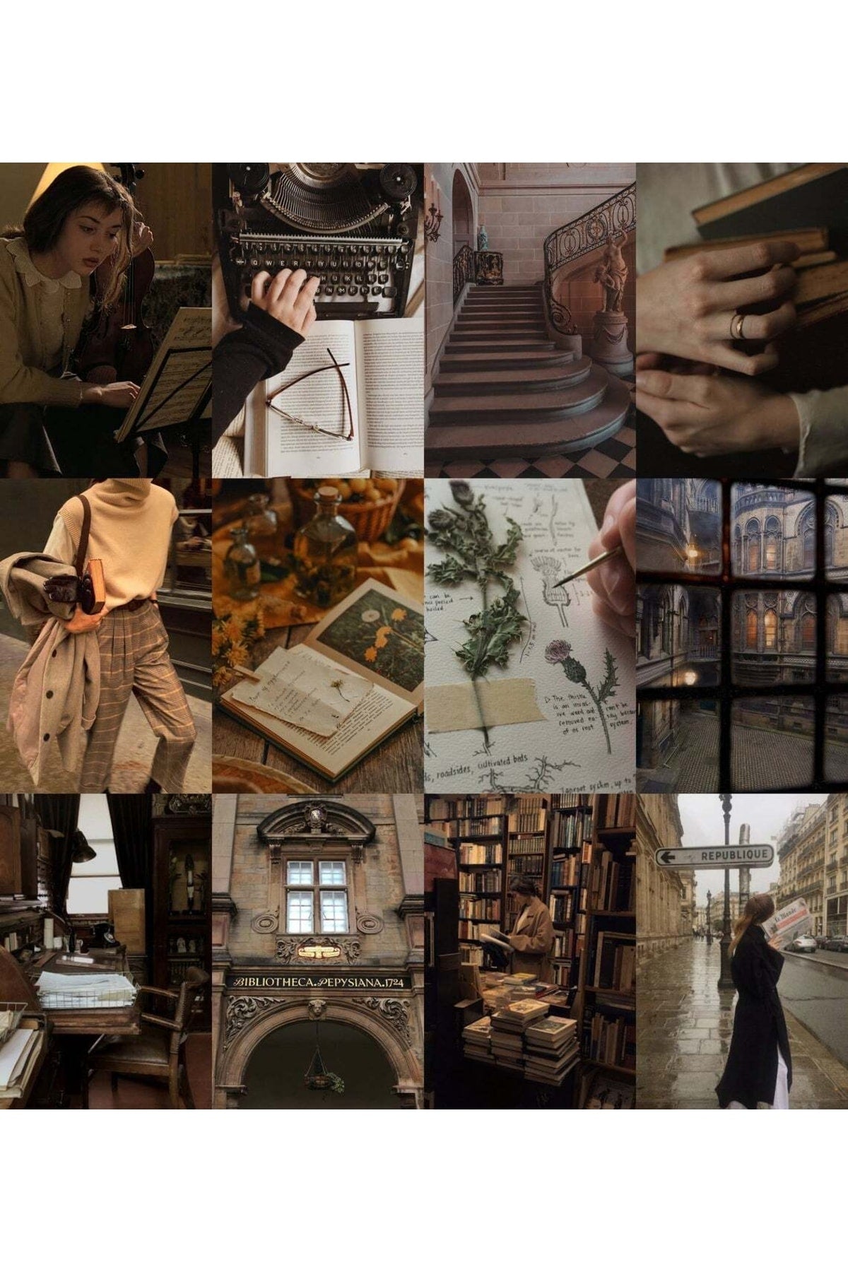 Kahverengi Retro Duvar Poster Seti - Arkası Yapışkanlı Vintage Kolaj Seti - 70 Adet - 10cm*15cm