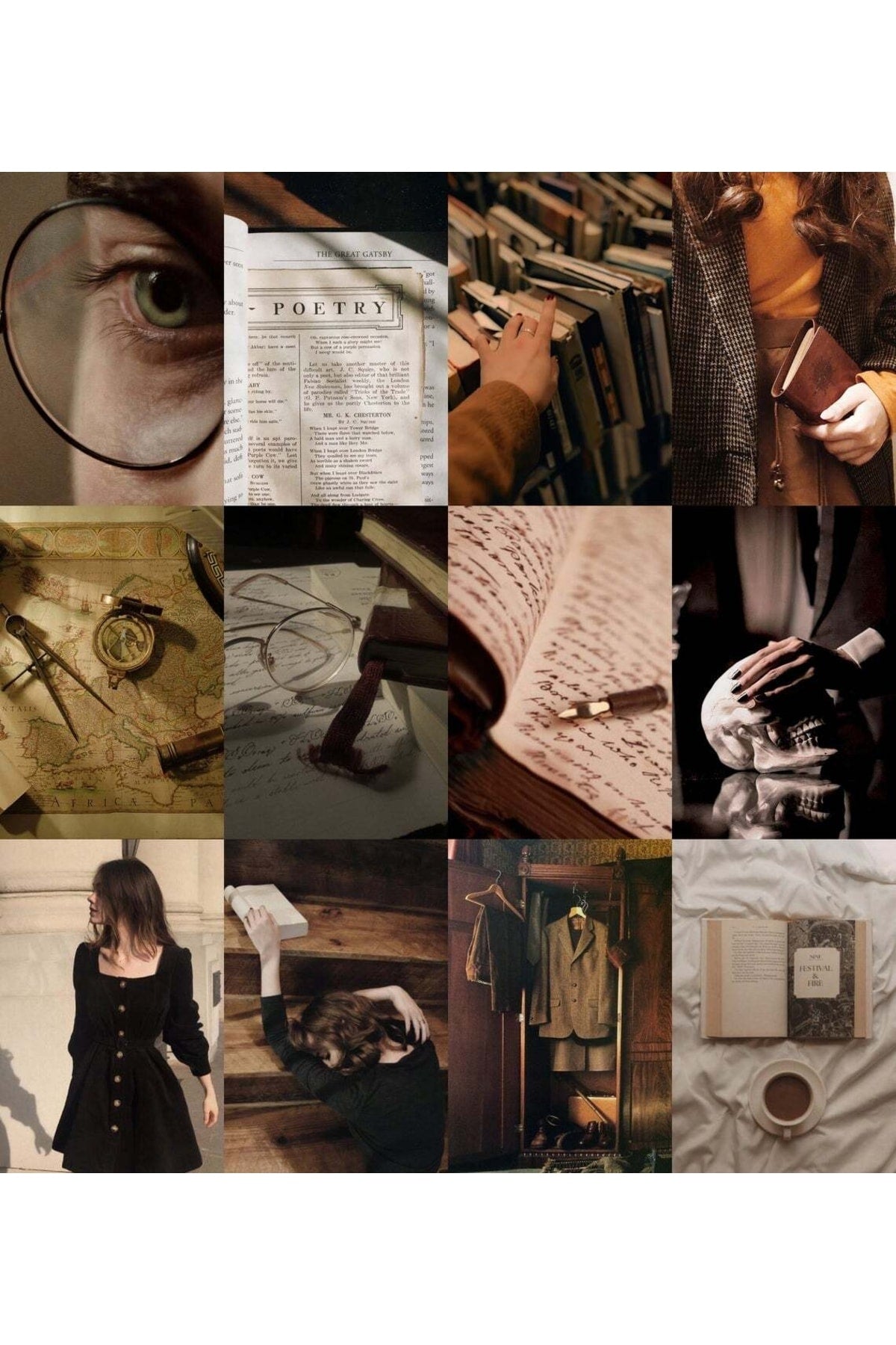 Kahverengi Retro Duvar Poster Seti - Arkası Yapışkanlı Vintage Kolaj Seti - 70 Adet - 10cm*15cm