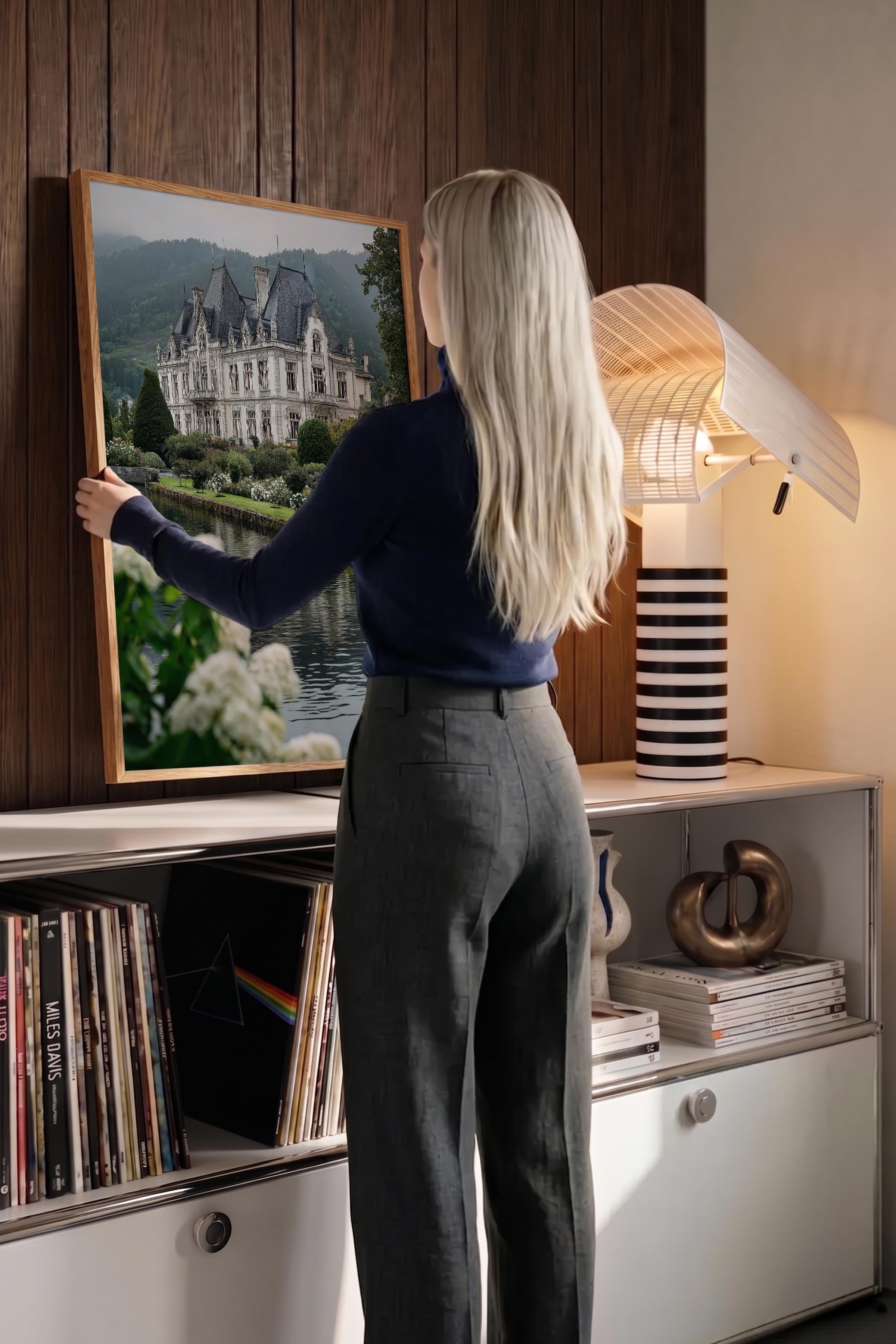Kale ve Nehir Manzarası Posteri, Ahşap Çerçeveli Poster, Old Money Serisi, NO:113225