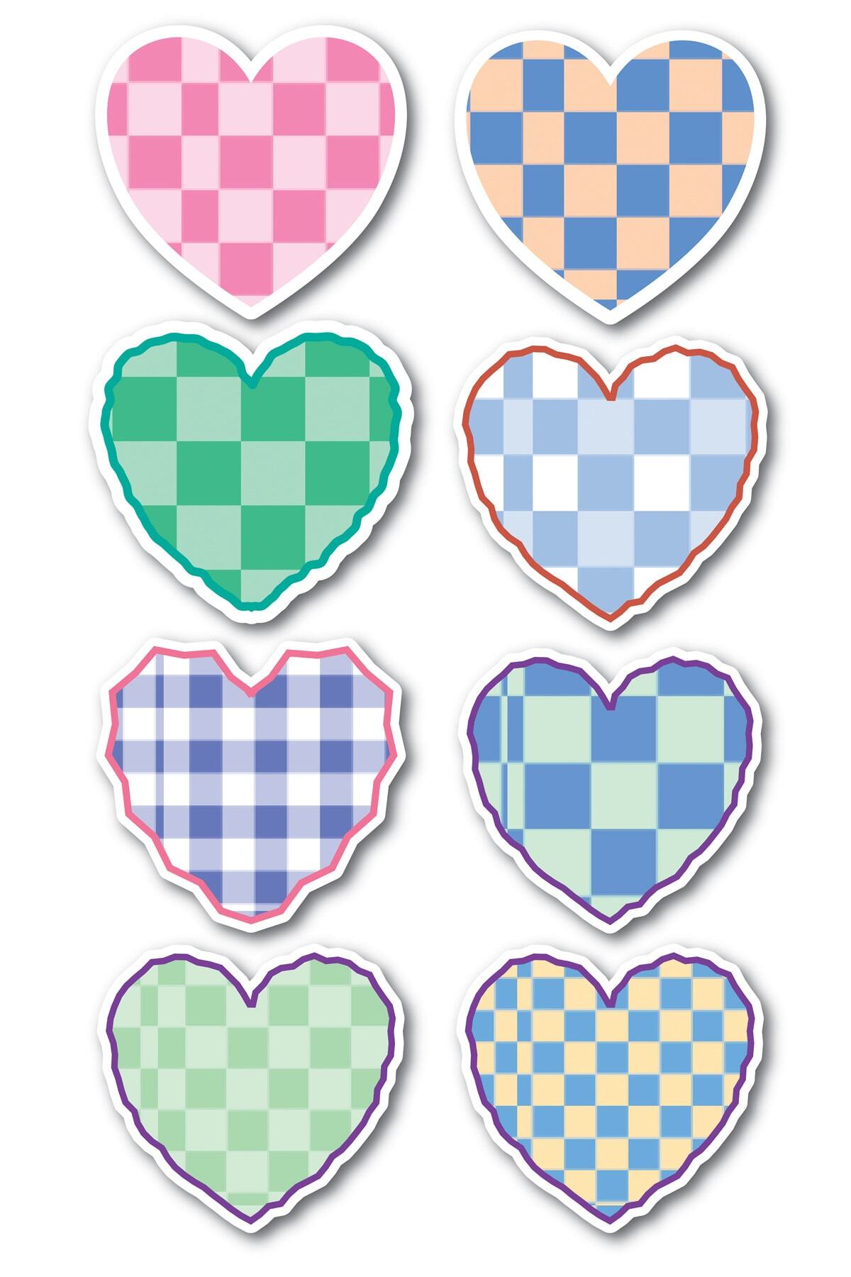 Kalp Temalı Sticker Seti - 8 Adet Etiket Seti- Telefon, Tablet, Defter Laptop Uyumlu Etiket