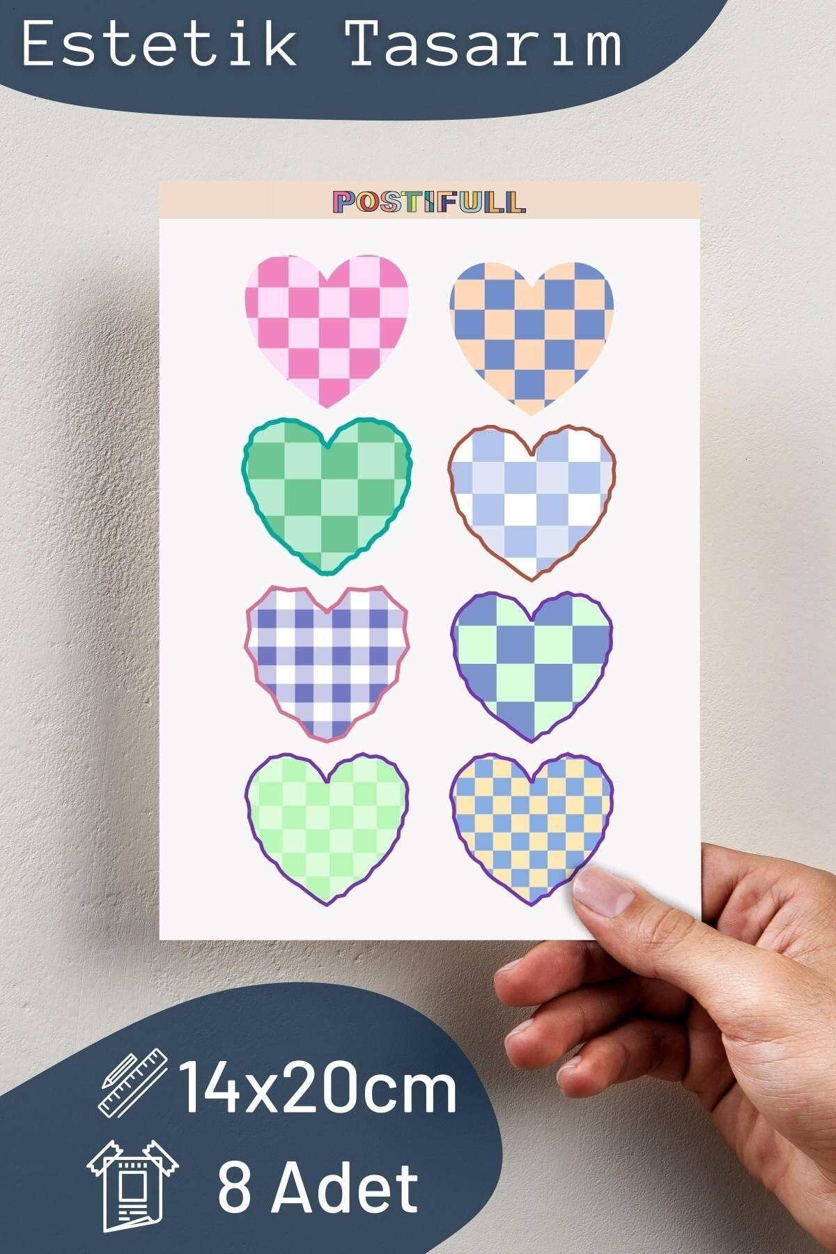 Kalp Temalı Sticker Seti - 8 Adet Etiket Seti- Telefon, Tablet, Defter Laptop Uyumlu Etiket