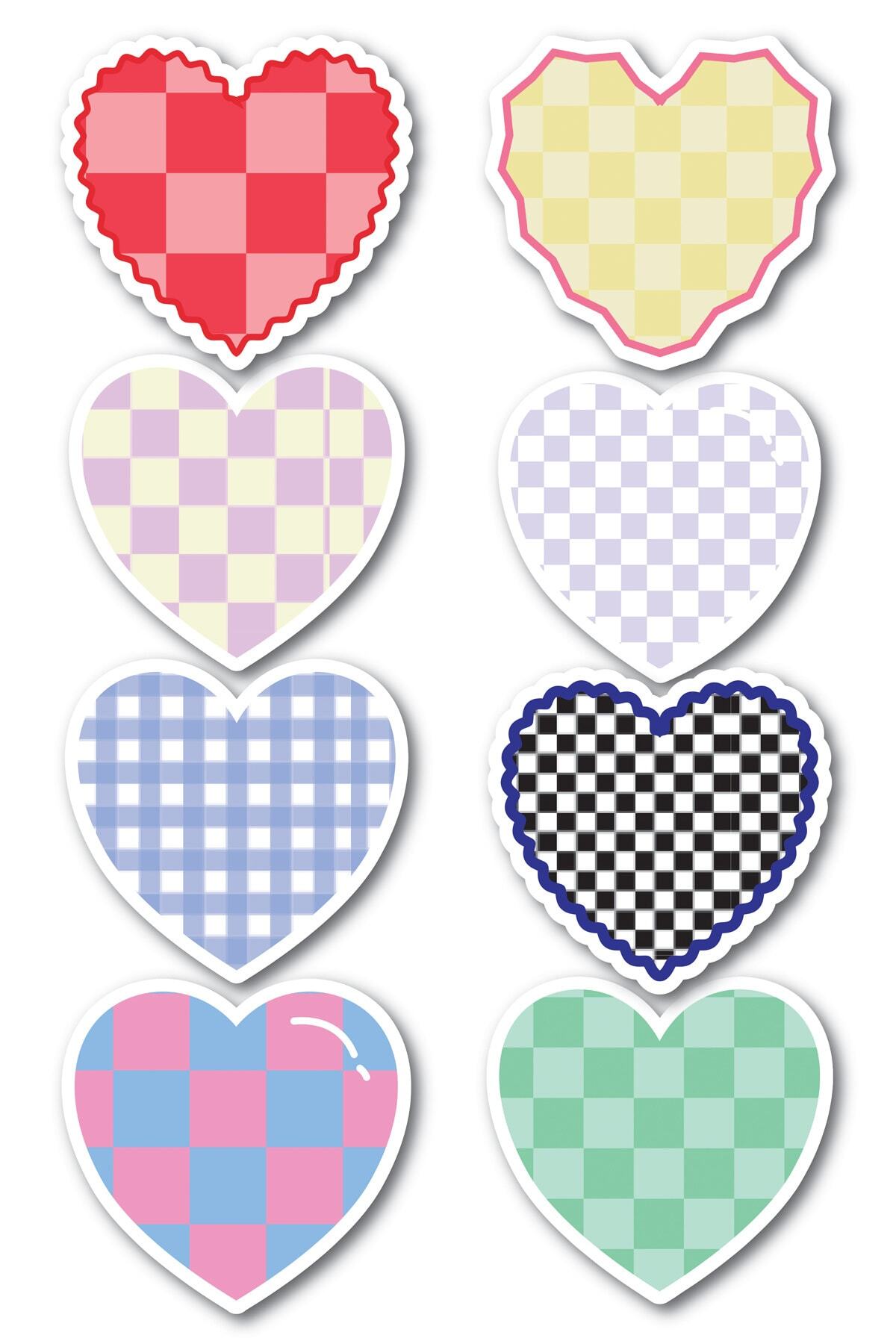 Kalp Temalı Sticker Seti - 8 Adet Etiket Seti- Telefon, Tablet, Defter Laptop Uyumlu Etiket