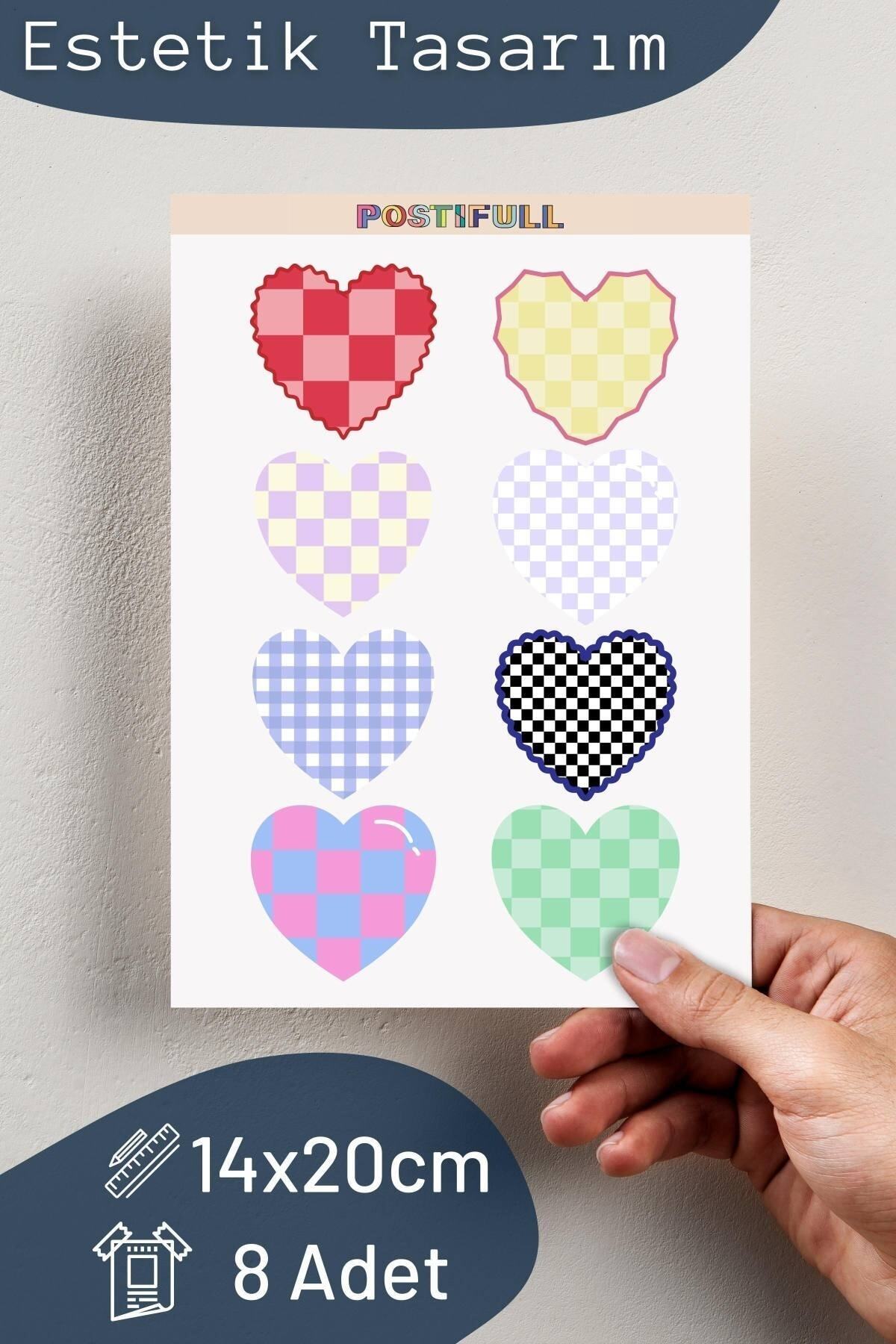 Kalp Temalı Sticker Seti - 8 Adet Etiket Seti- Telefon, Tablet, Defter Laptop Uyumlu Etiket