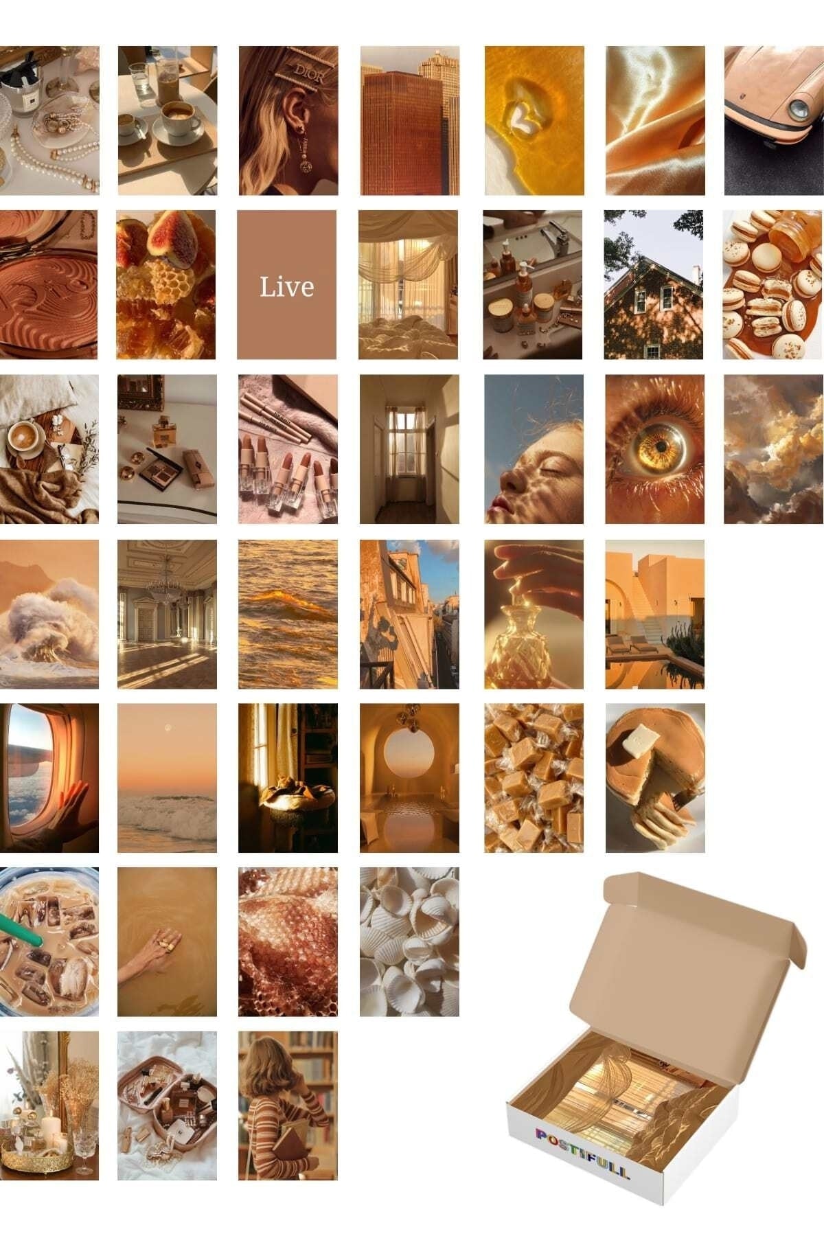 Karamel Duvar Posteri Kolaj Seti - 40 Adet - Arkası Yapışkanlı Poster Seti - 10cm*15cm, Kutulu Set