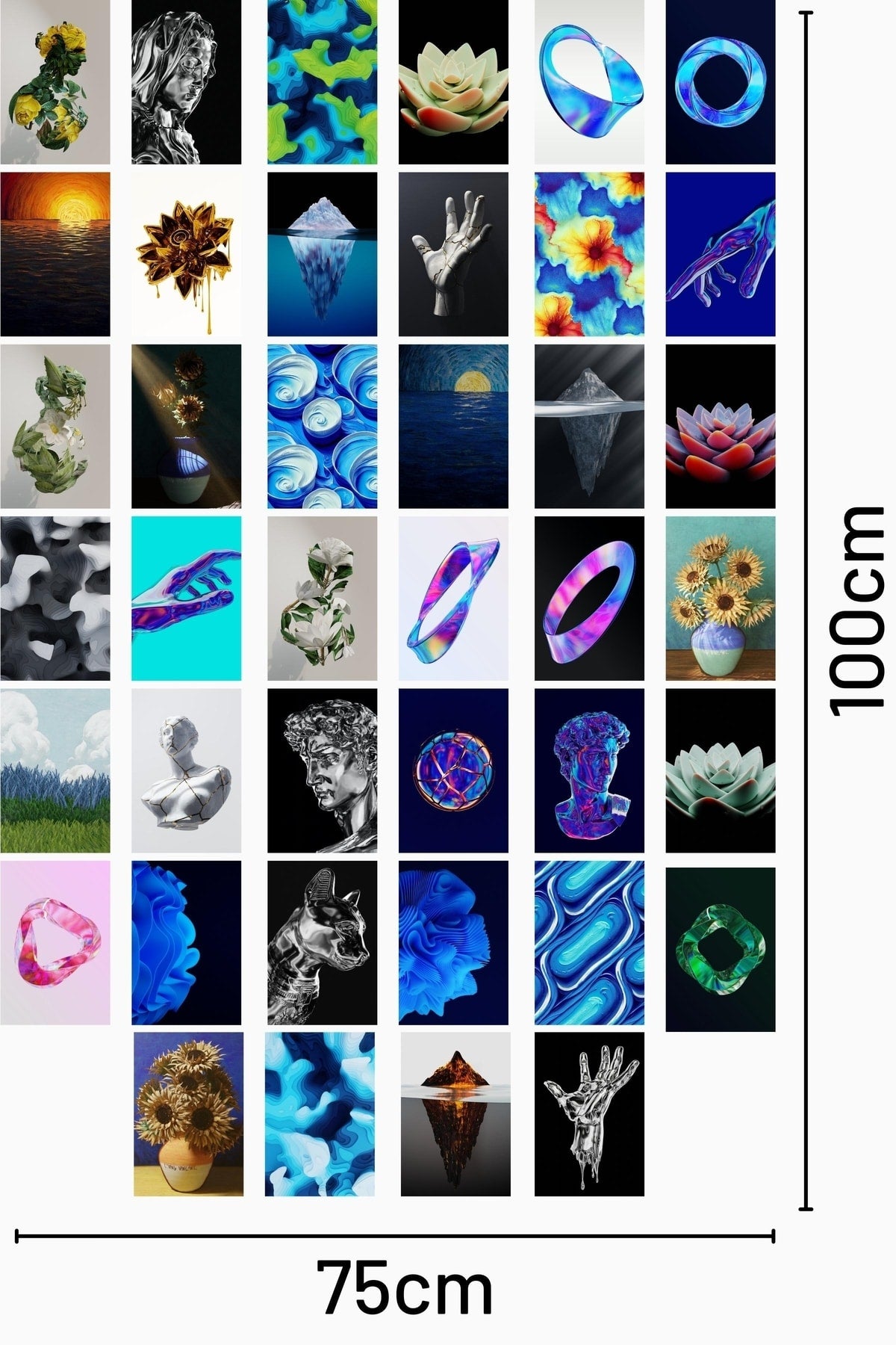 Karışık Grafik Kolaj Poster Seti - Kolaj Seti - Stiker Bant Hediyeli - 40 Adet 10*15cm - Kutulu Set