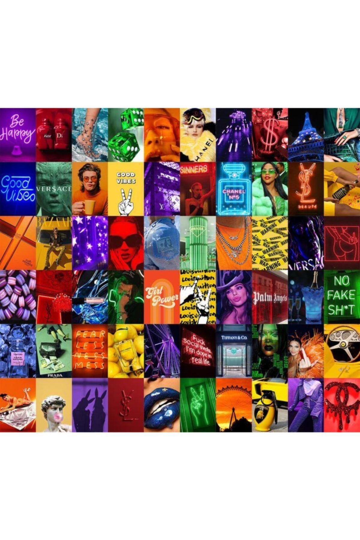 Karışık Renkli Duvar Poster Seti - 60 Adet - Arkası Yapışkanlı Kolaj Seti - 10cm*15cm - Kutulu Set