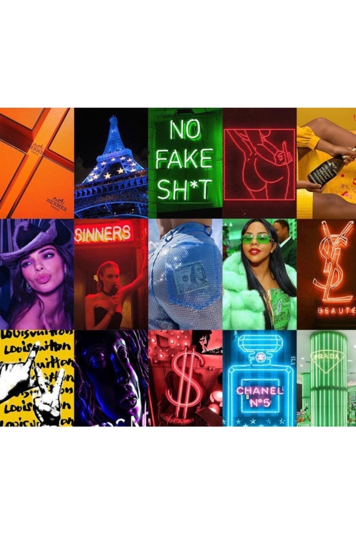 Karışık Renkli Duvar Poster Seti - 60 Adet - Arkası Yapışkanlı Kolaj Seti - 10cm*15cm - Kutulu Set