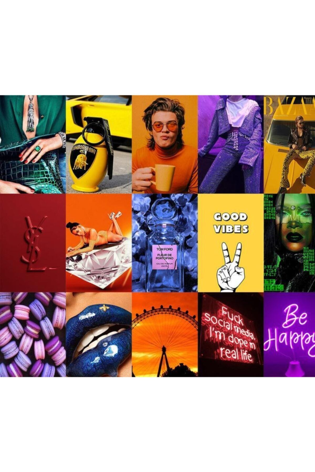 Karışık Renkli Duvar Poster Seti - 60 Adet - Arkası Yapışkanlı Kolaj Seti - 10cm*15cm - Kutulu Set