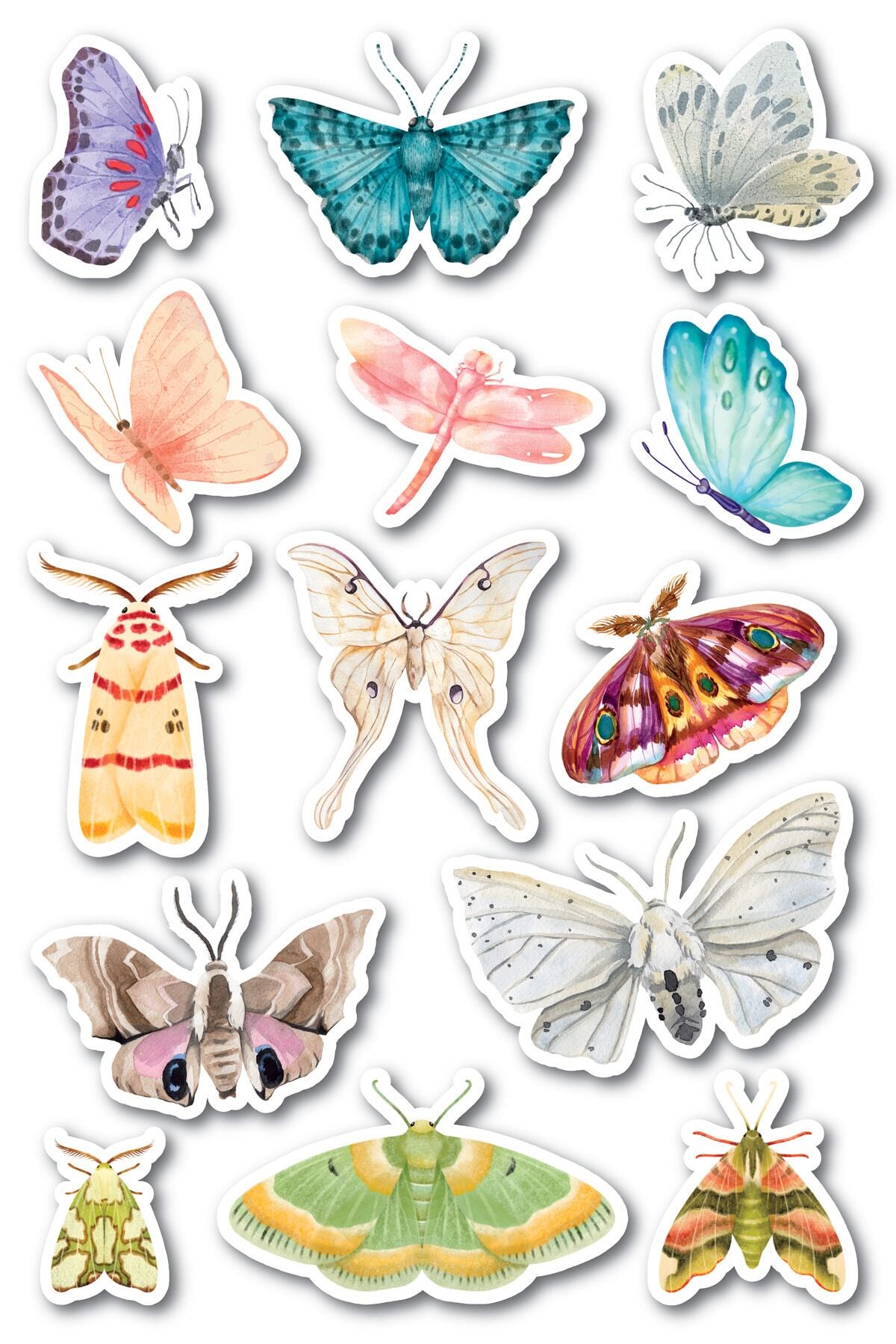 Kelebek Temalı Sticker Seti - 14 Adet Etiket Seti- Telefon, Tablet, Defter Laptop Uyumlu Etiket