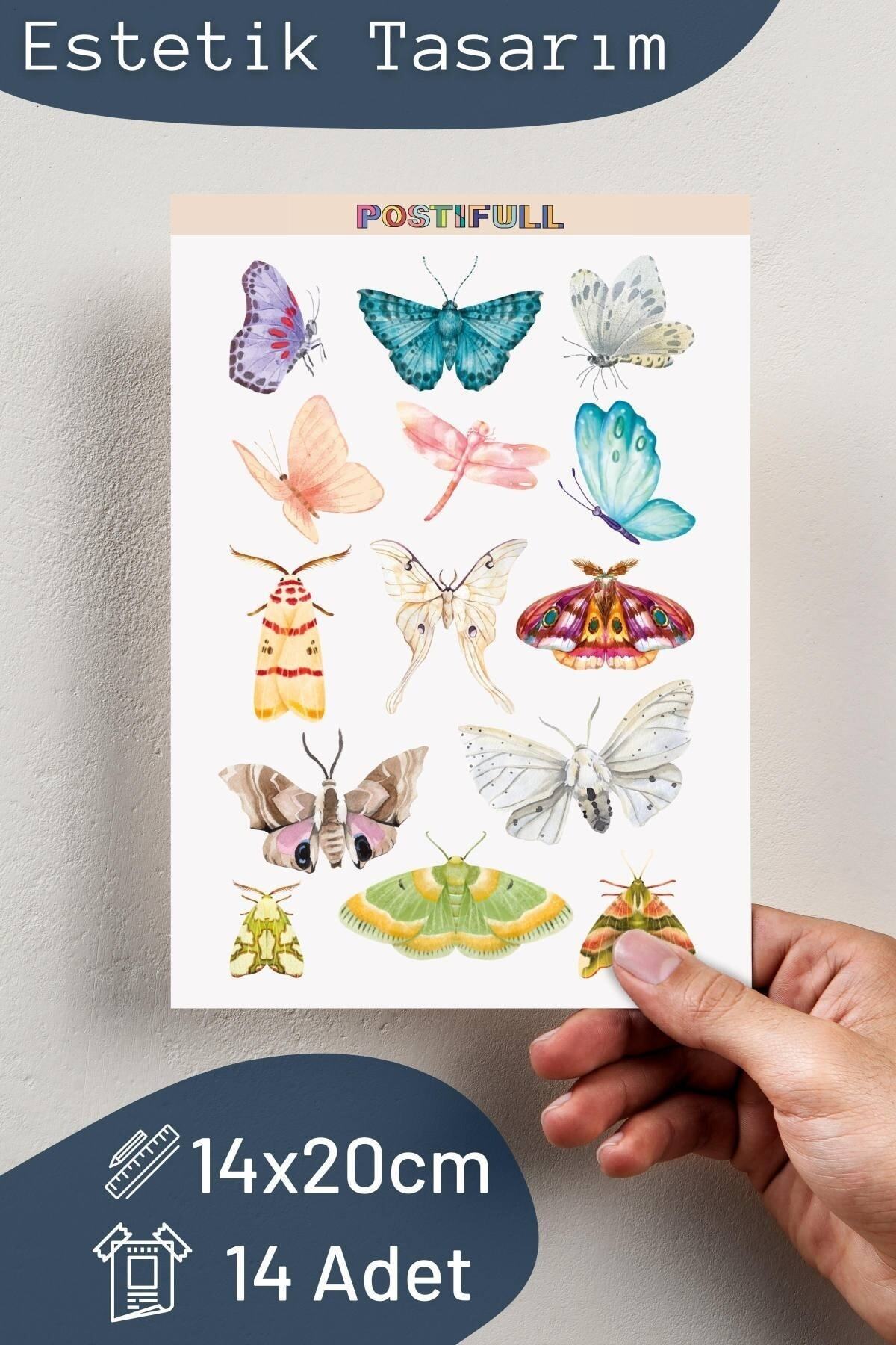 Kelebek Temalı Sticker Seti - 14 Adet Etiket Seti- Telefon, Tablet, Defter Laptop Uyumlu Etiket