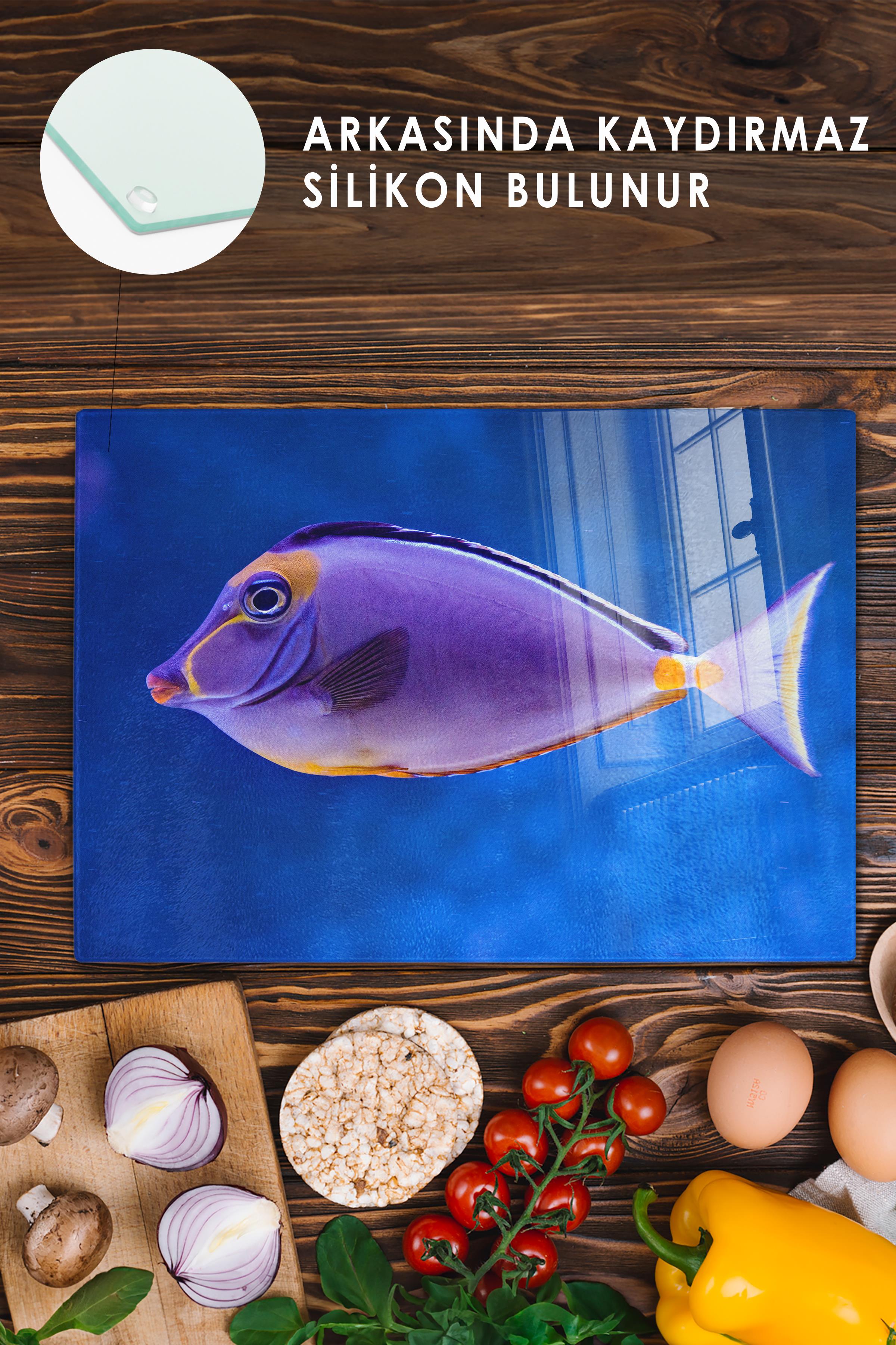 Kesme Tahtası, Kalın Ve Kırılmaz Cam - Balık Temalı - 21*30cm - Doğrama Tahtası, Mutfak Dekoru