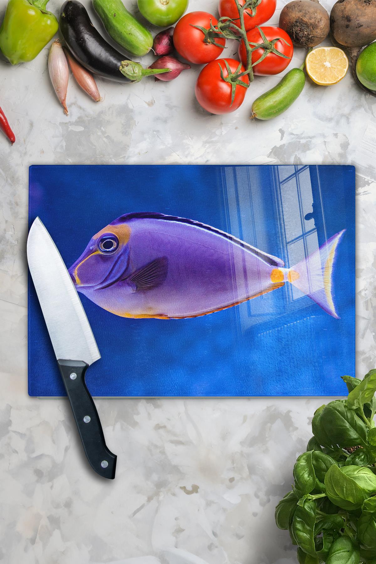 Kesme Tahtası, Kalın Ve Kırılmaz Cam - Balık Temalı - 21*30cm - Doğrama Tahtası, Mutfak Dekoru