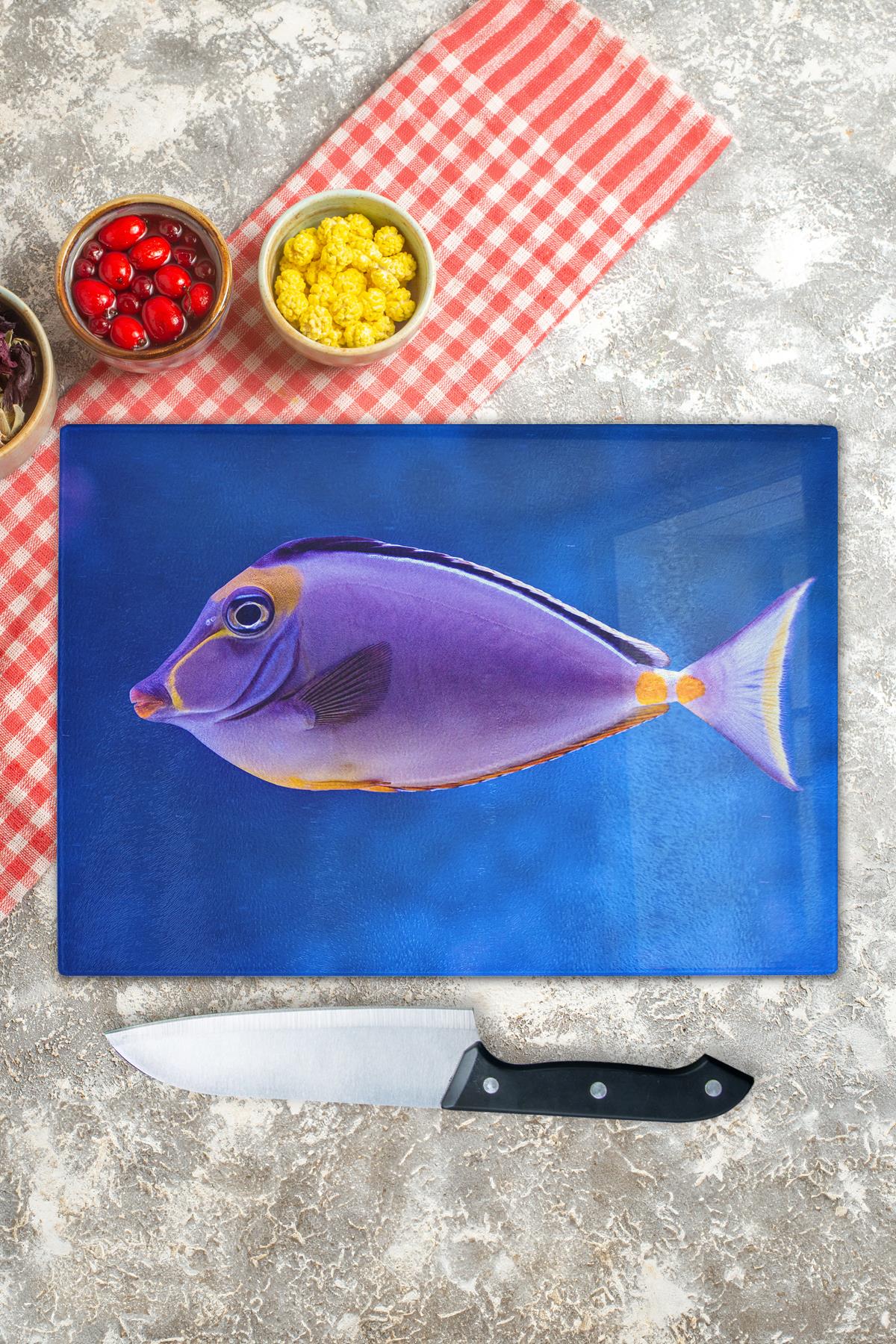 Kesme Tahtası, Kalın Ve Kırılmaz Cam - Balık Temalı - 21*30cm - Doğrama Tahtası, Mutfak Dekoru