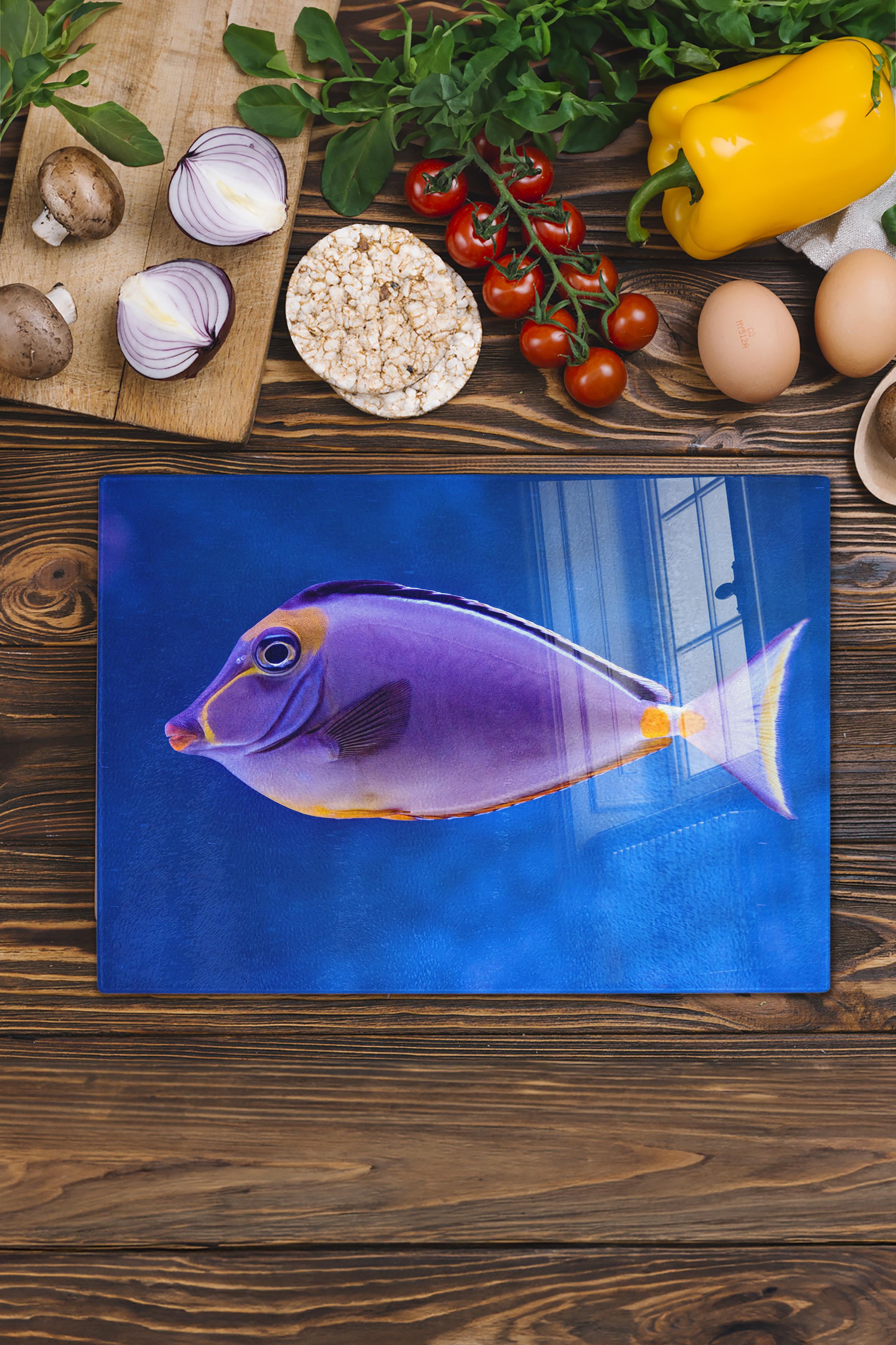 Kesme Tahtası, Kalın Ve Kırılmaz Cam - Balık Temalı - 21*30cm - Doğrama Tahtası, Mutfak Dekoru