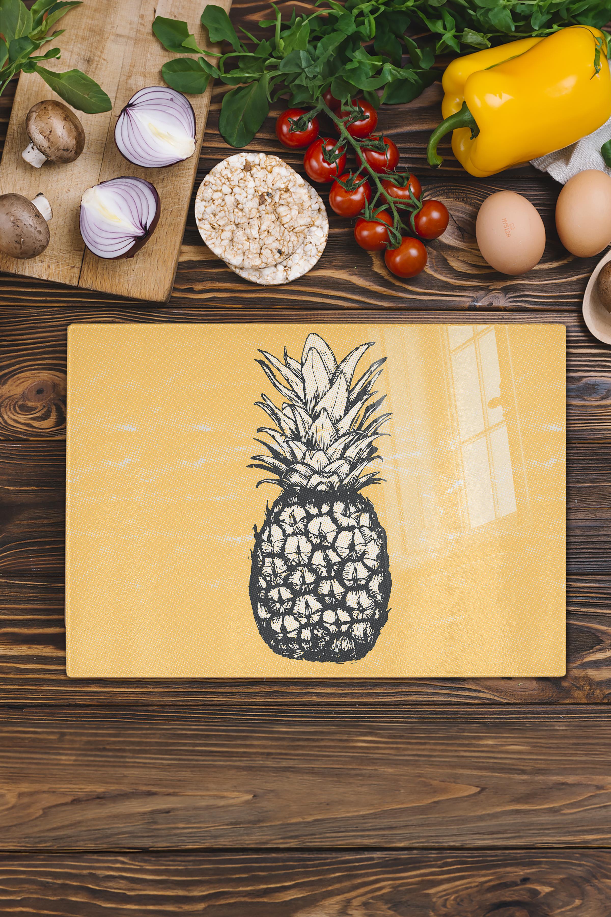 Kesme Tahtası, Kalın Ve Kırılmaz Cam Baskı - Ananas Temalı, 21*30cm - Doğrama Tahtası, Mutfak Dekoru