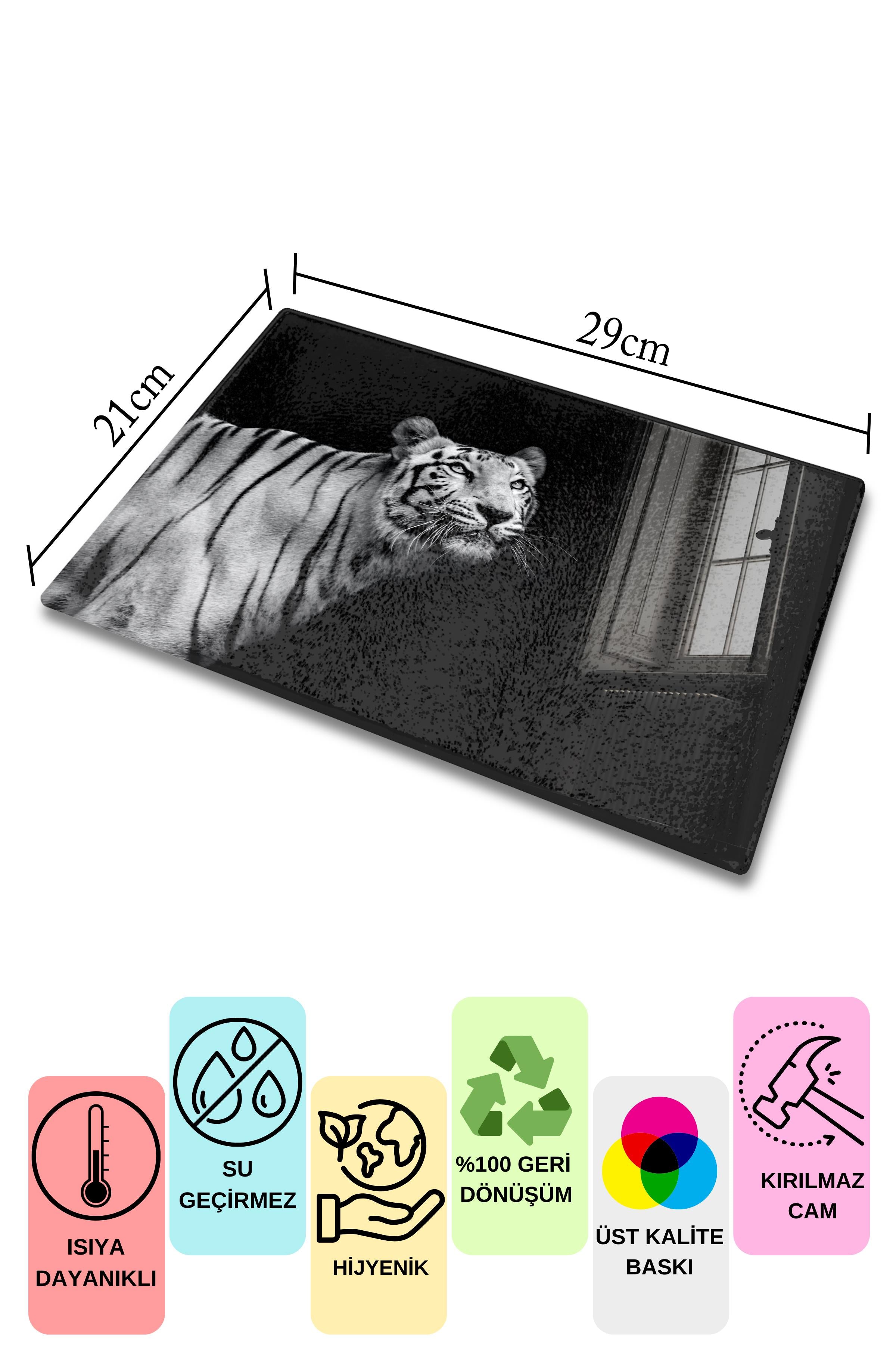 Kesme Tahtası, Kalın Ve Kırılmaz Cam Baskı - Aslan Temalı - 21*30cm - Doğrama Tahtası, Mutfak Dekoru