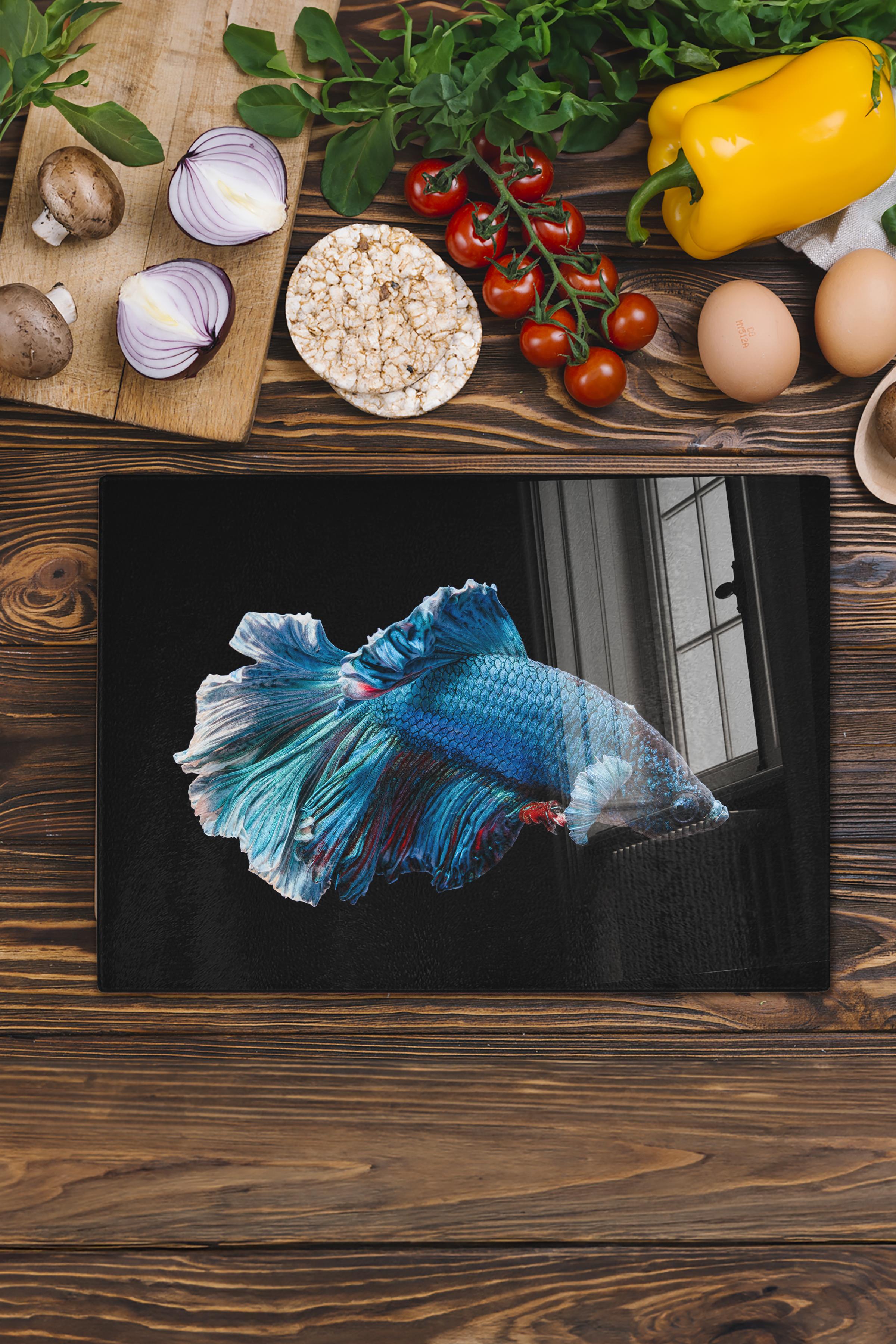 Kesme Tahtası, Kalın Ve Kırılmaz Cam Baskı - Balık Temalı - 21*30cm - Doğrama Tahtası, Mutfak Dekoru