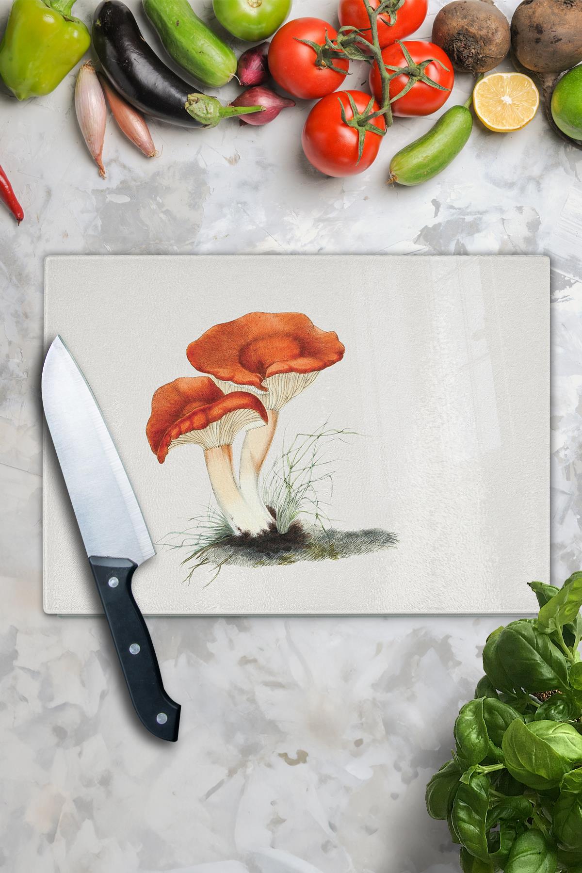Kesme Tahtası, Kalın Ve Kırılmaz Cam Baskı - Vintage Mantar Baskılı - 21*30cm, Doğrama Tahtası