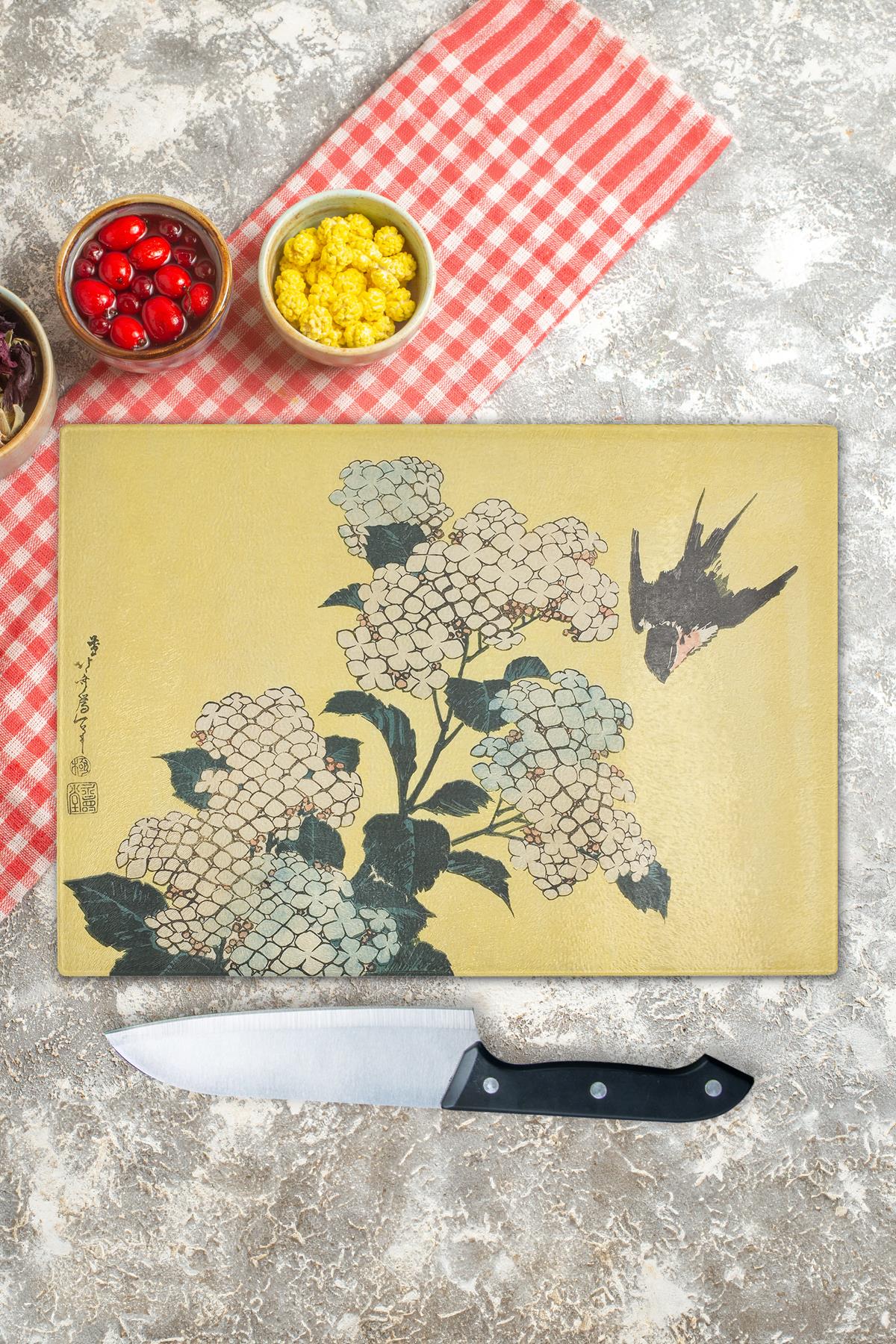 Kesme Tahtası, Kalın Ve Kırılmaz Cama Baskı - Hokusai Sanat Eseri Baskılı - 21*30cm, Doğrama Tahtası