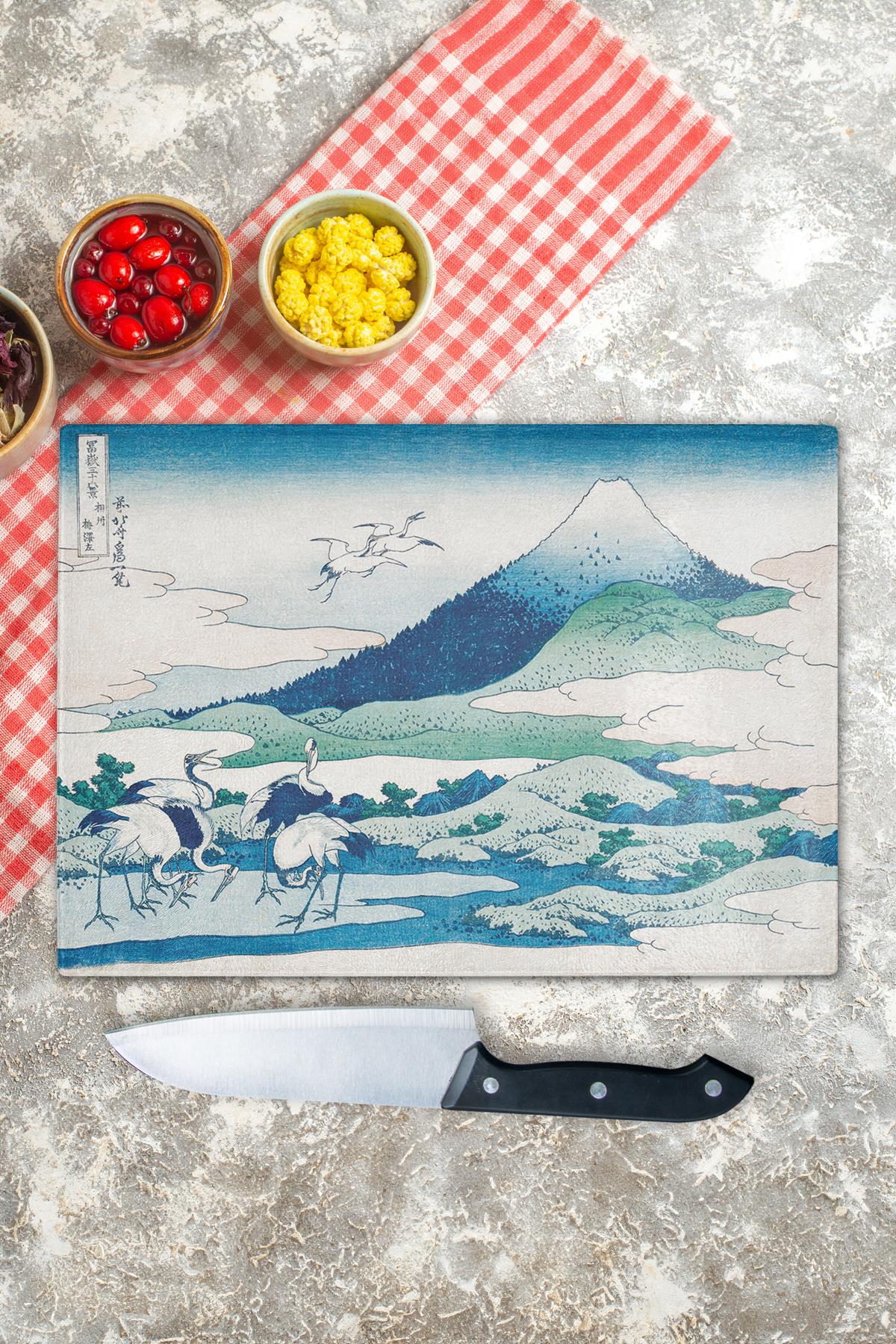 Kesme Tahtası, Kalın Ve Kırılmaz Cama Baskı - Hokusai Sanat Eseri Baskılı - 21*30cm, Doğrama Tahtası