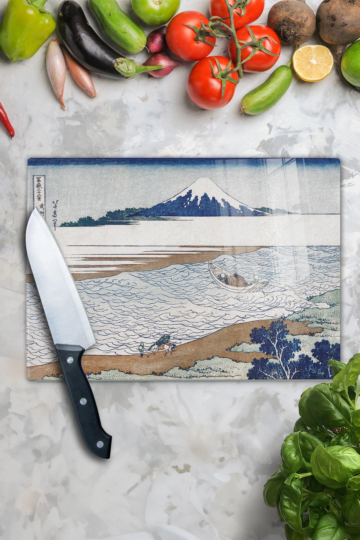 Kesme Tahtası, Kalın Ve Kırılmaz Cama Baskı - Hokusai Sanat Eseri Baskılı - 21*30cm, Doğrama Tahtası