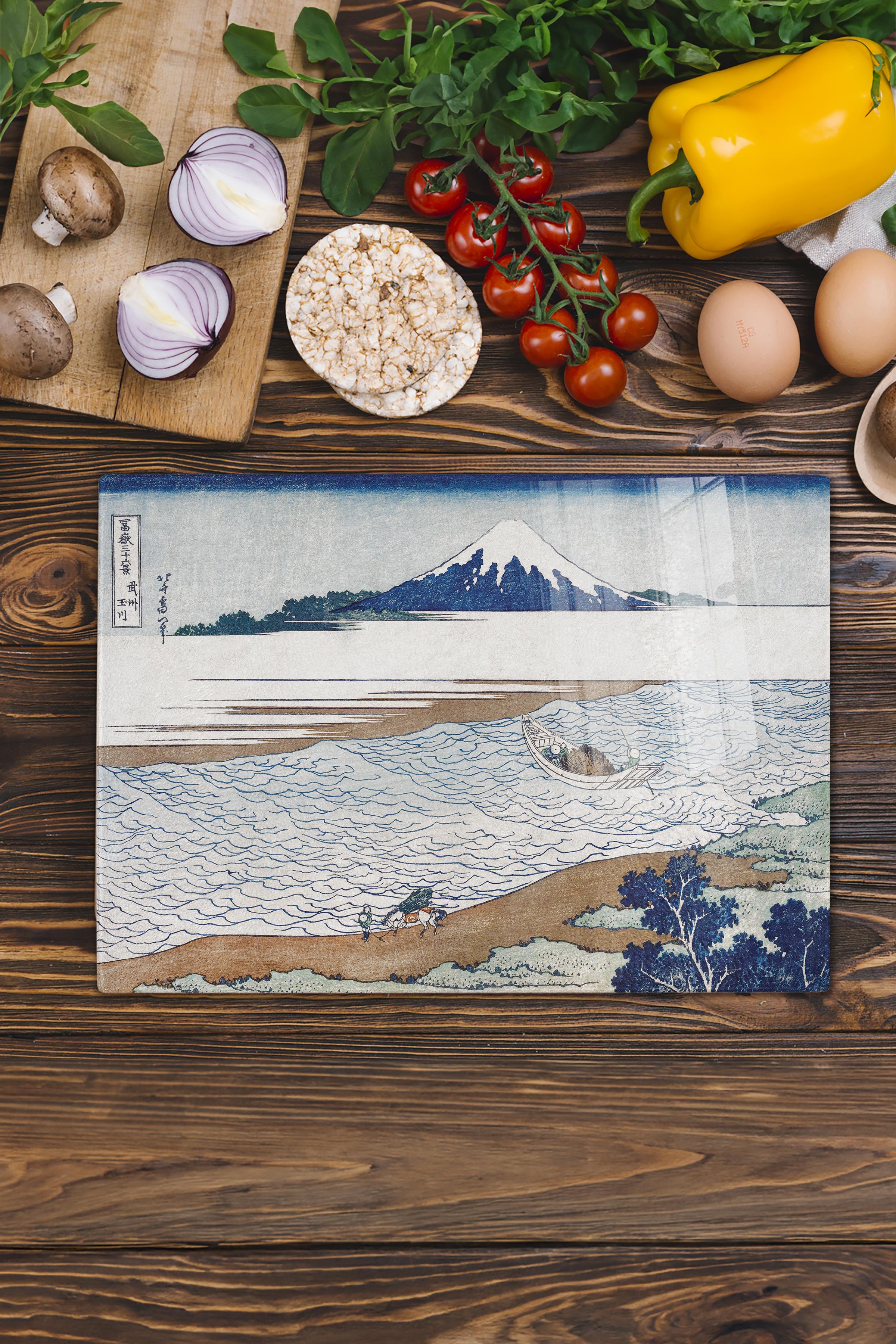 Kesme Tahtası, Kalın Ve Kırılmaz Cama Baskı - Hokusai Sanat Eseri Baskılı - 21*30cm, Doğrama Tahtası