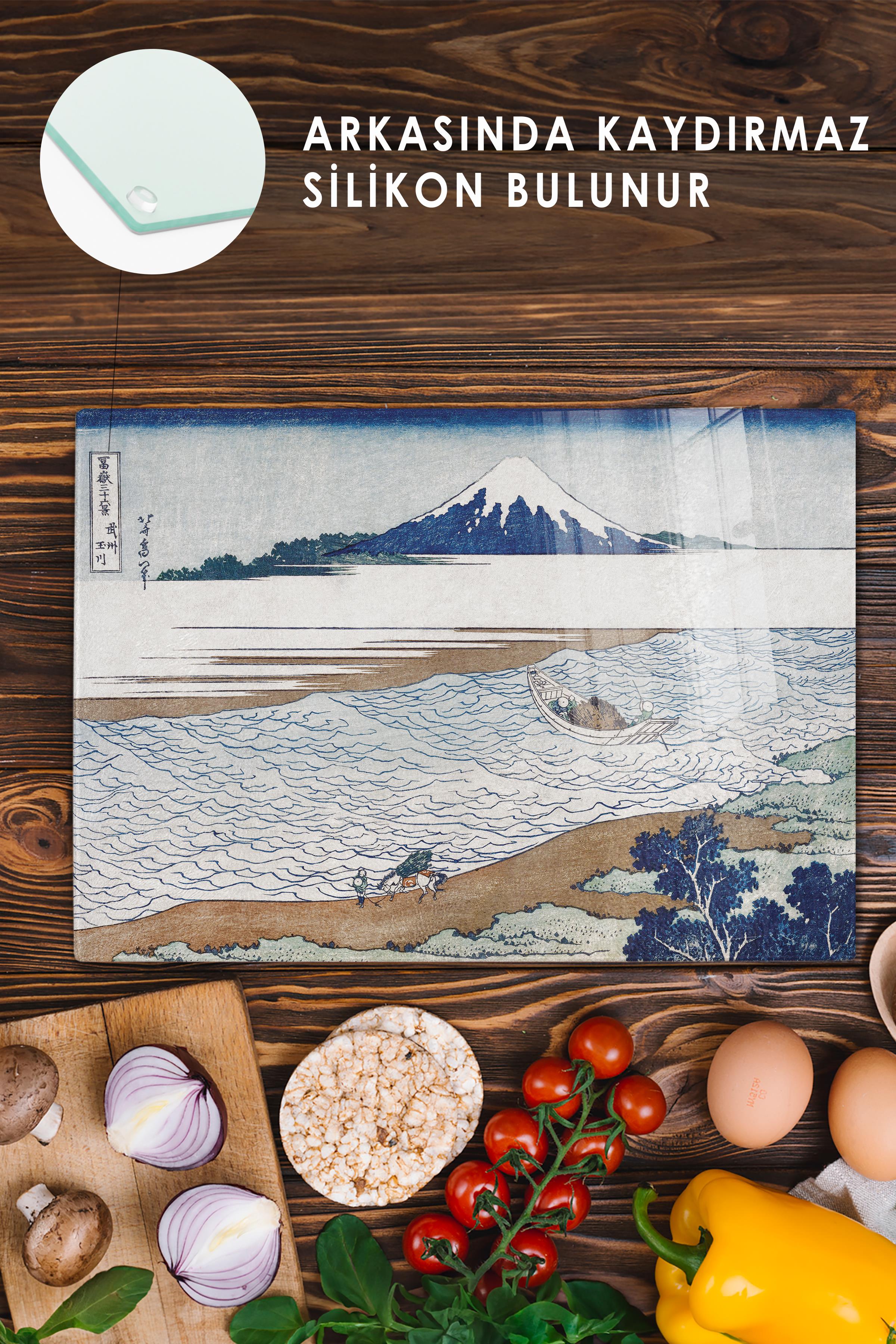 Kesme Tahtası, Kalın Ve Kırılmaz Cama Baskı - Hokusai Sanat Eseri Baskılı - 21*30cm, Doğrama Tahtası
