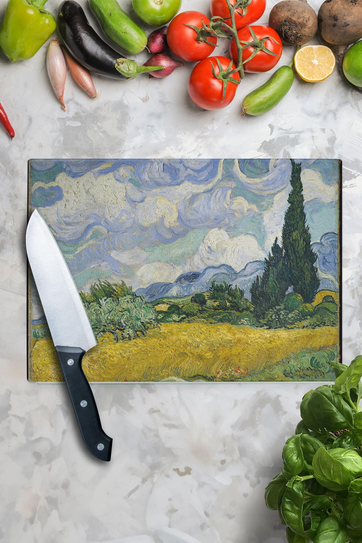 Kesme Tahtası, Yeni Nesil Doğrama Tahtası Cam, Sanat Serisi, Kalın ve Temperli Kırılmaz Cam, 21*30cm