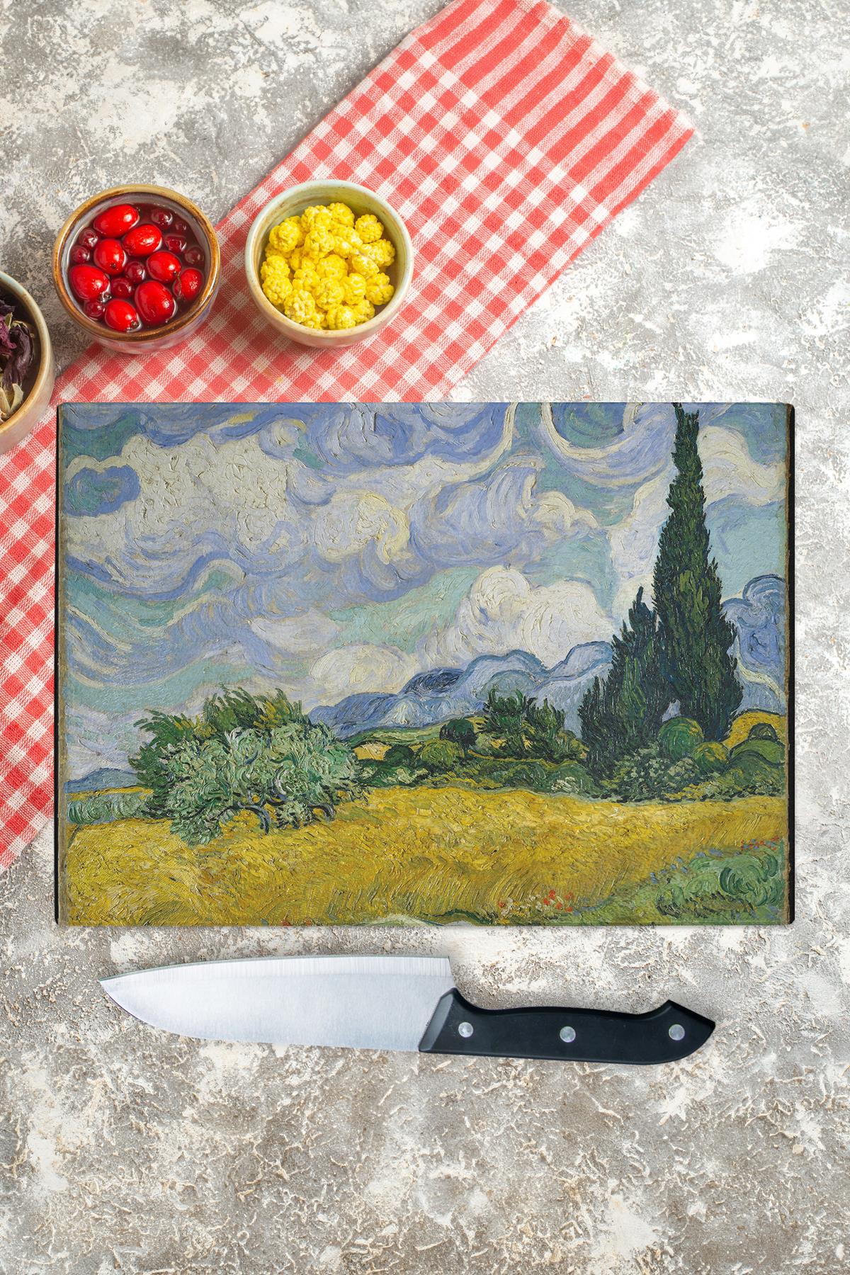 Kesme Tahtası, Yeni Nesil Doğrama Tahtası Cam, Sanat Serisi, Kalın ve Temperli Kırılmaz Cam, 21*30cm