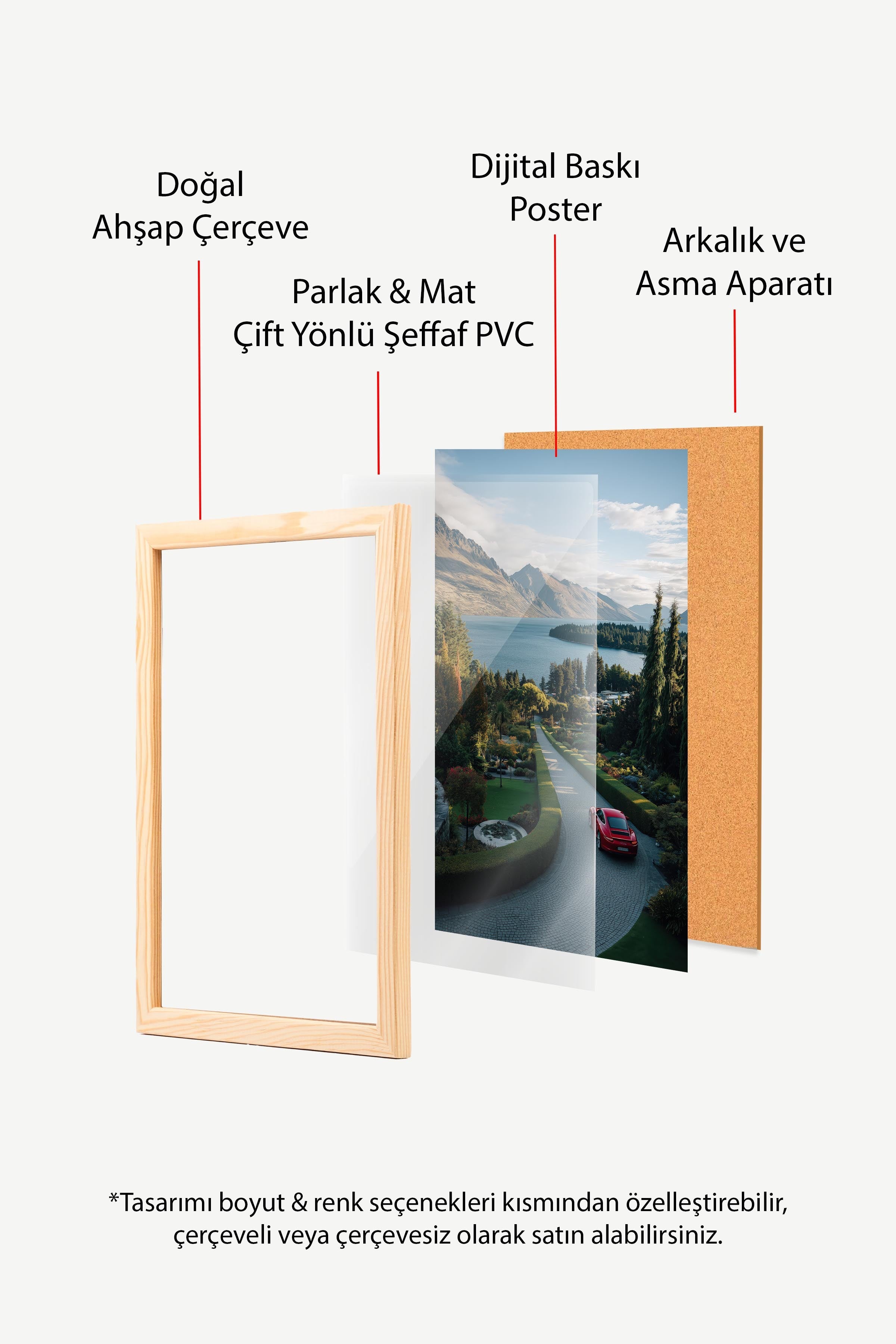 Kırmızı Araba ve Dağ Manzarası Posteri, Ahşap Çerçeveli Poster, Old Money Serisi, NO:113223