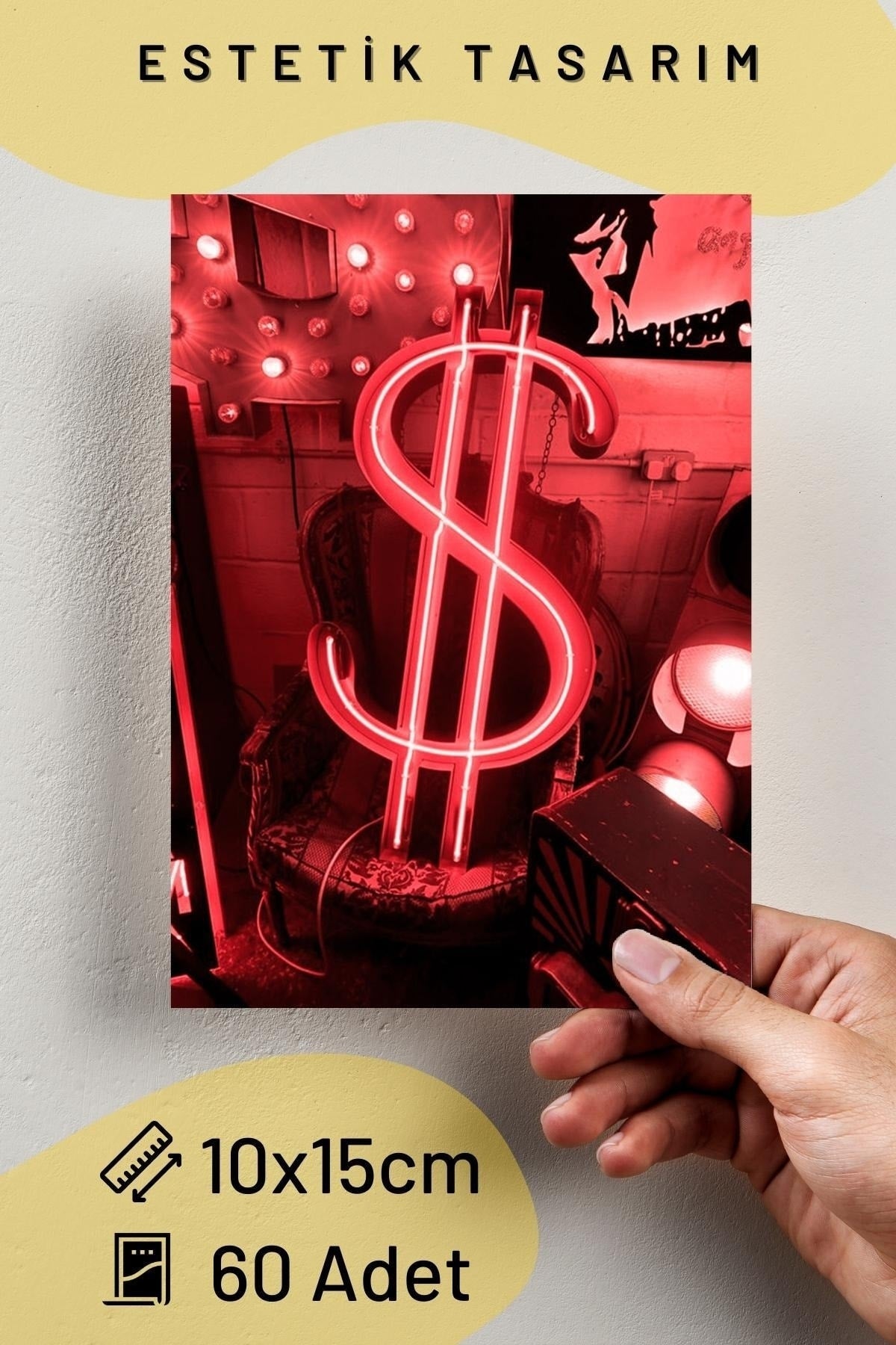 Kırmızı Duvar Poster Seti - 60 Adet - Arkası Yapışkanlı Kolaj Seti - 10cm*15cm - Kutulu Set