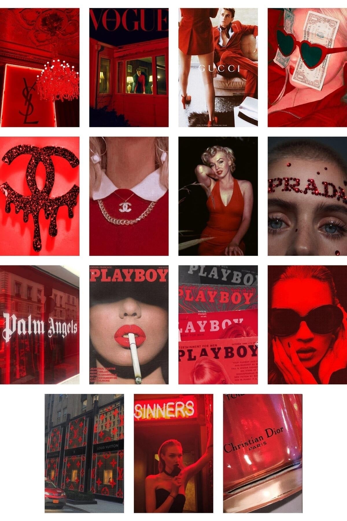 Kırmızı Duvar Poster Seti - 60 Adet - Arkası Yapışkanlı Kolaj Seti - 10cm*15cm - Kutulu Set