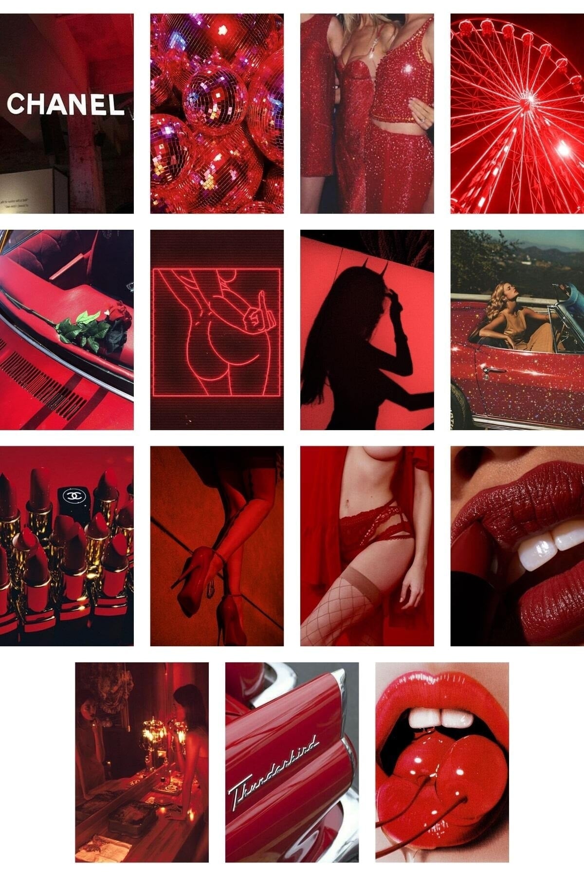 Kırmızı Duvar Poster Seti - 60 Adet - Arkası Yapışkanlı Kolaj Seti - 10cm*15cm - Kutulu Set