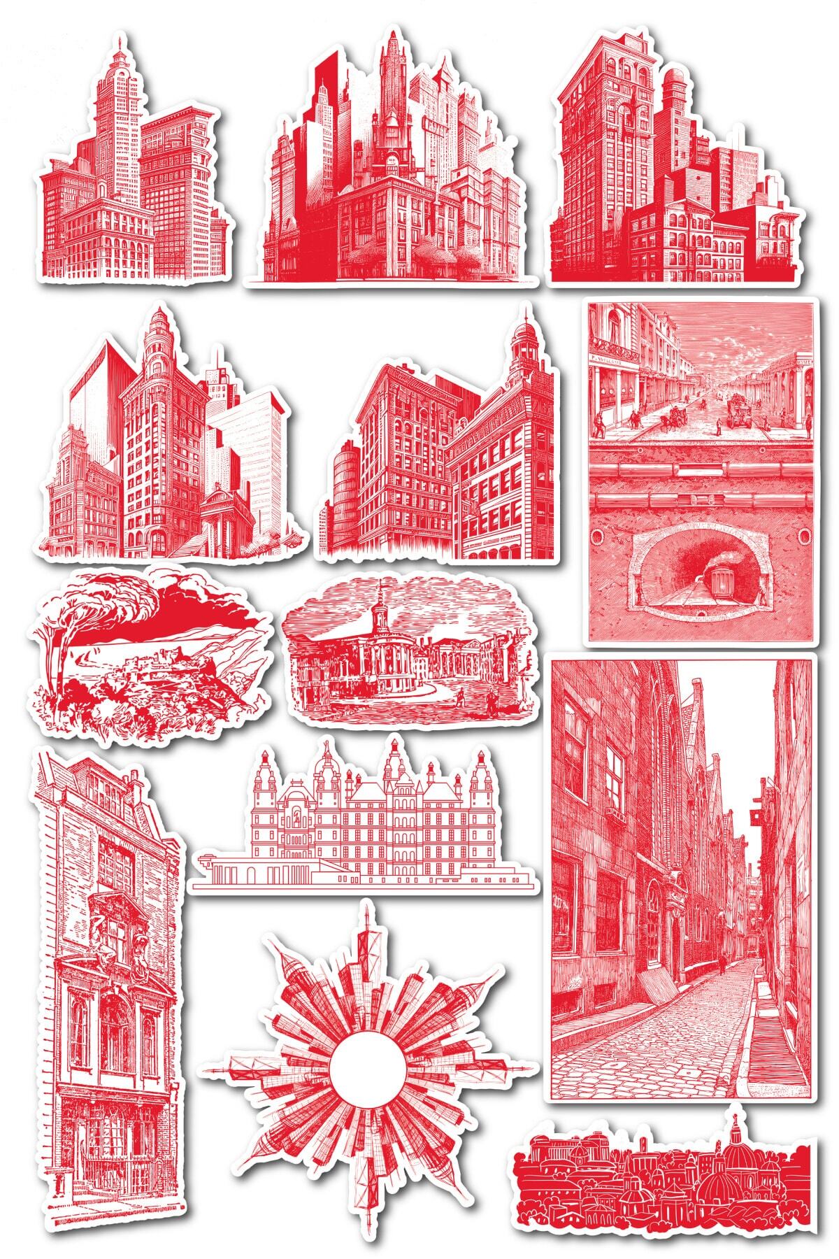 Kırmızı Temalı Sticker Seti - 13 Adet Etiket Seti- Telefon, Tablet, Defter Laptop Uyumlu Etiket