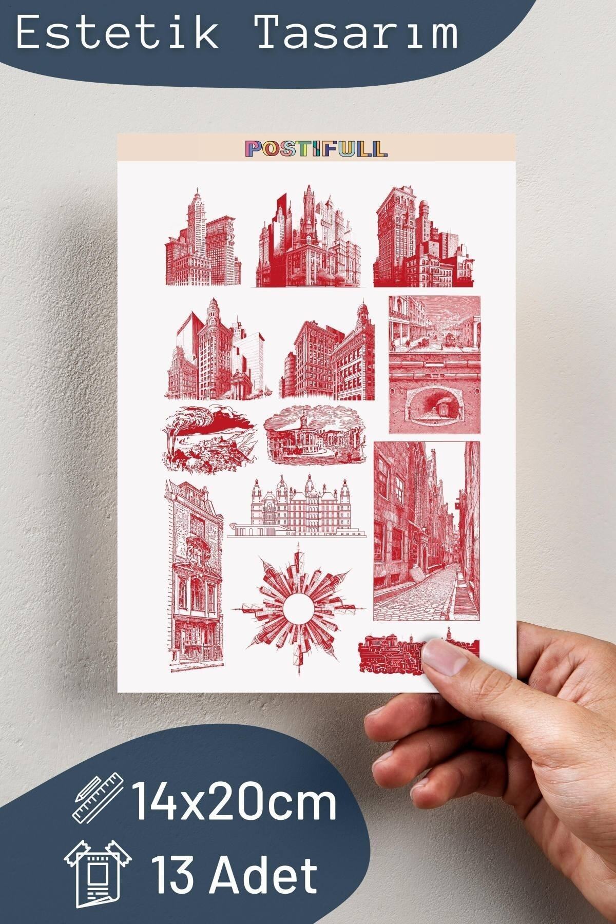 Kırmızı Temalı Sticker Seti - 13 Adet Etiket Seti- Telefon, Tablet, Defter Laptop Uyumlu Etiket