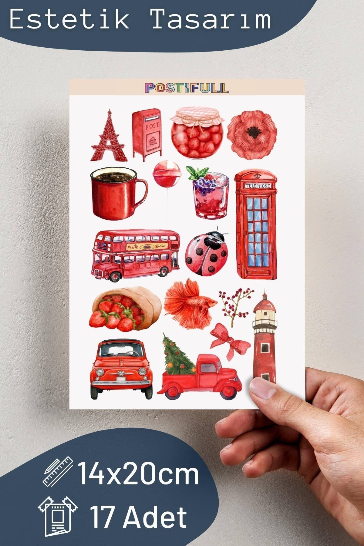 Kırmızı Temalı Sticker Seti - 17 Adet Etiket Seti- Telefon, Tablet, Defter Laptop Uyumlu Etiket