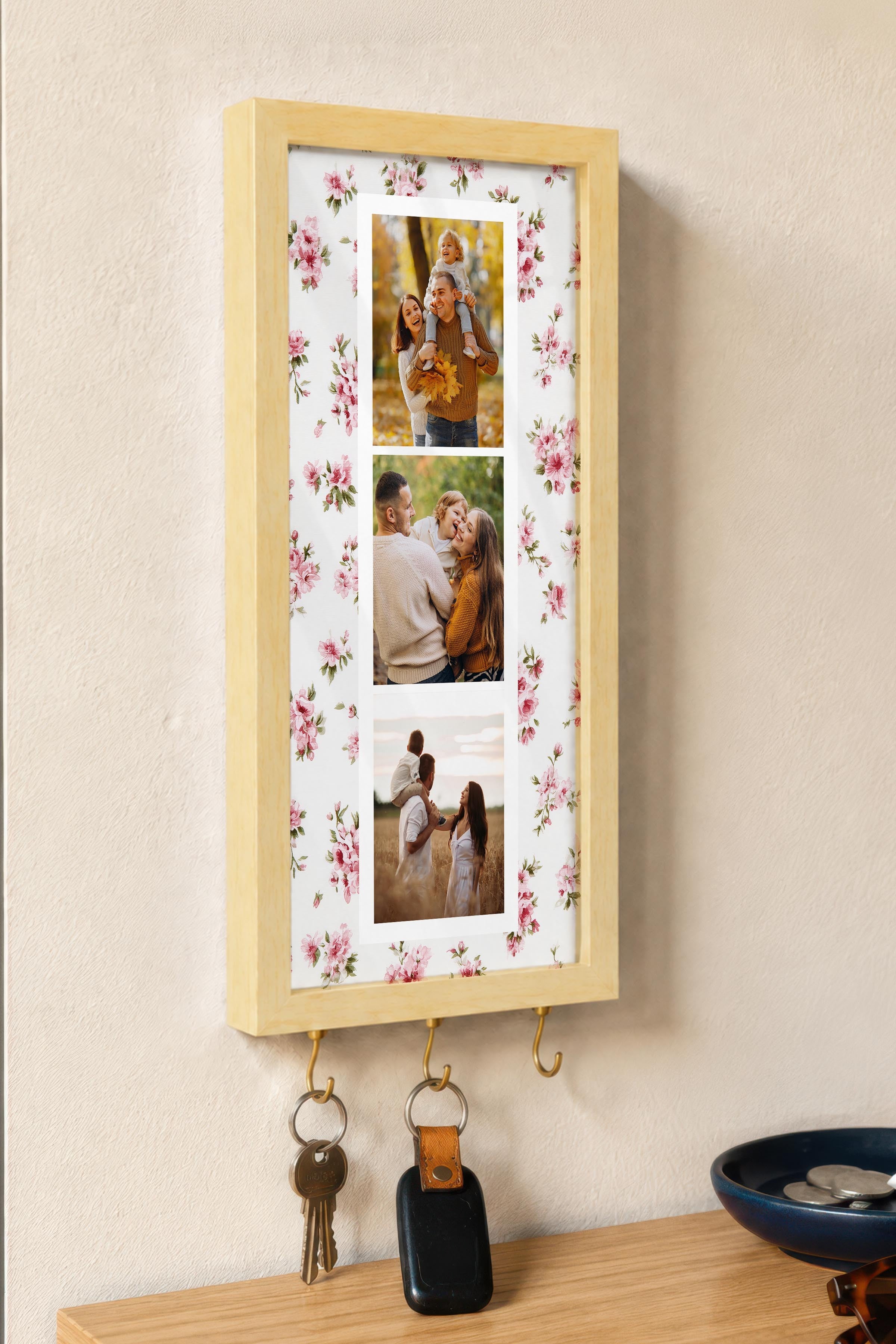 Kişiye Özel Tablo Anahtarlık, Photobooth Stili Bej Fotoğraf Çerçevesi, Vintage Duvar Dekoru