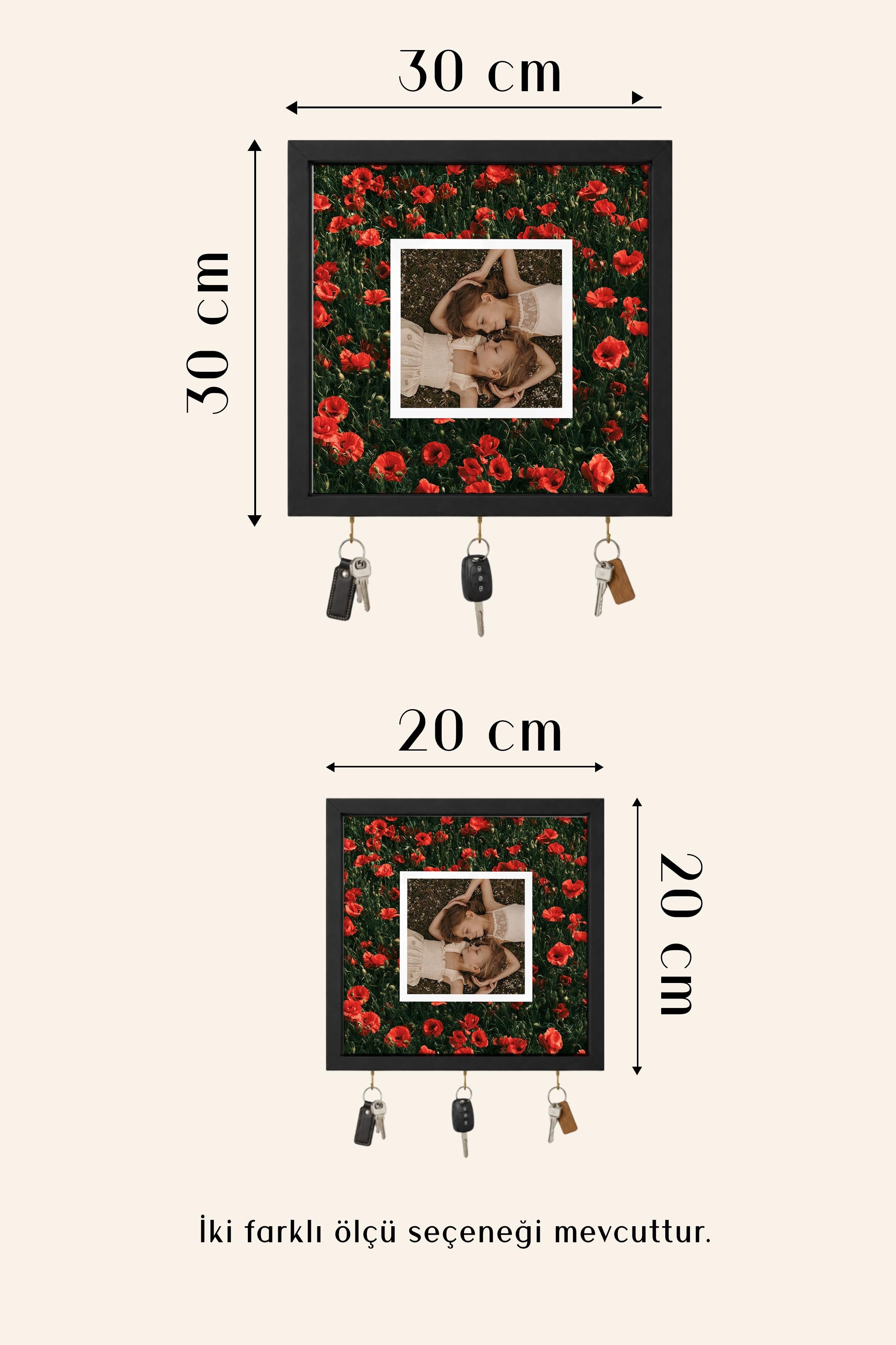 Kişiye Özel Tablo Anahtarlık, Photobooth Stili Bej Fotoğraf Çerçevesi, Vintage Duvar Dekoru