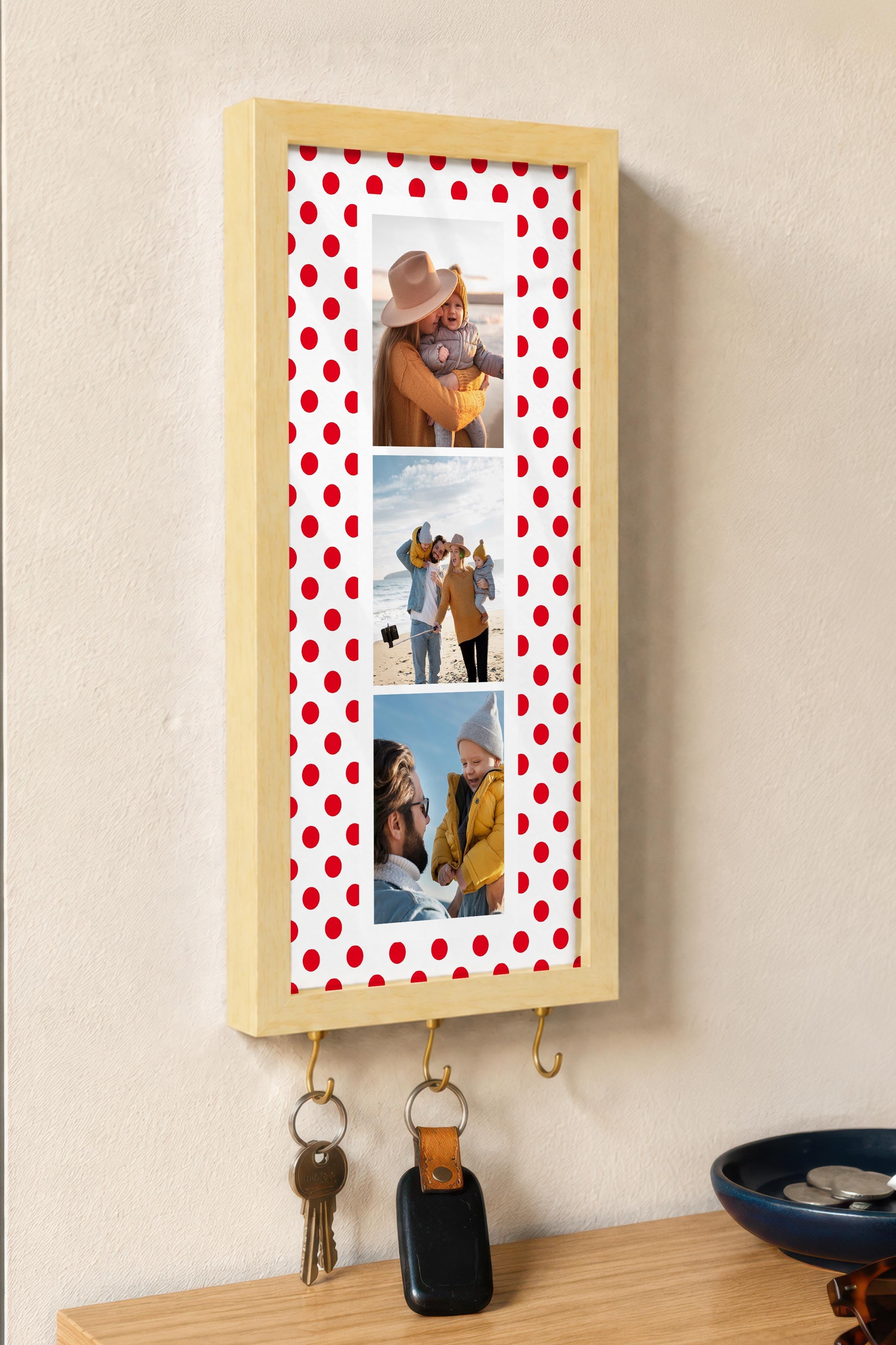 Kişiye Özel Tablo Anahtarlık, Photobooth Stili Bej Fotoğraf Çerçevesi, Vintage Duvar Dekoru