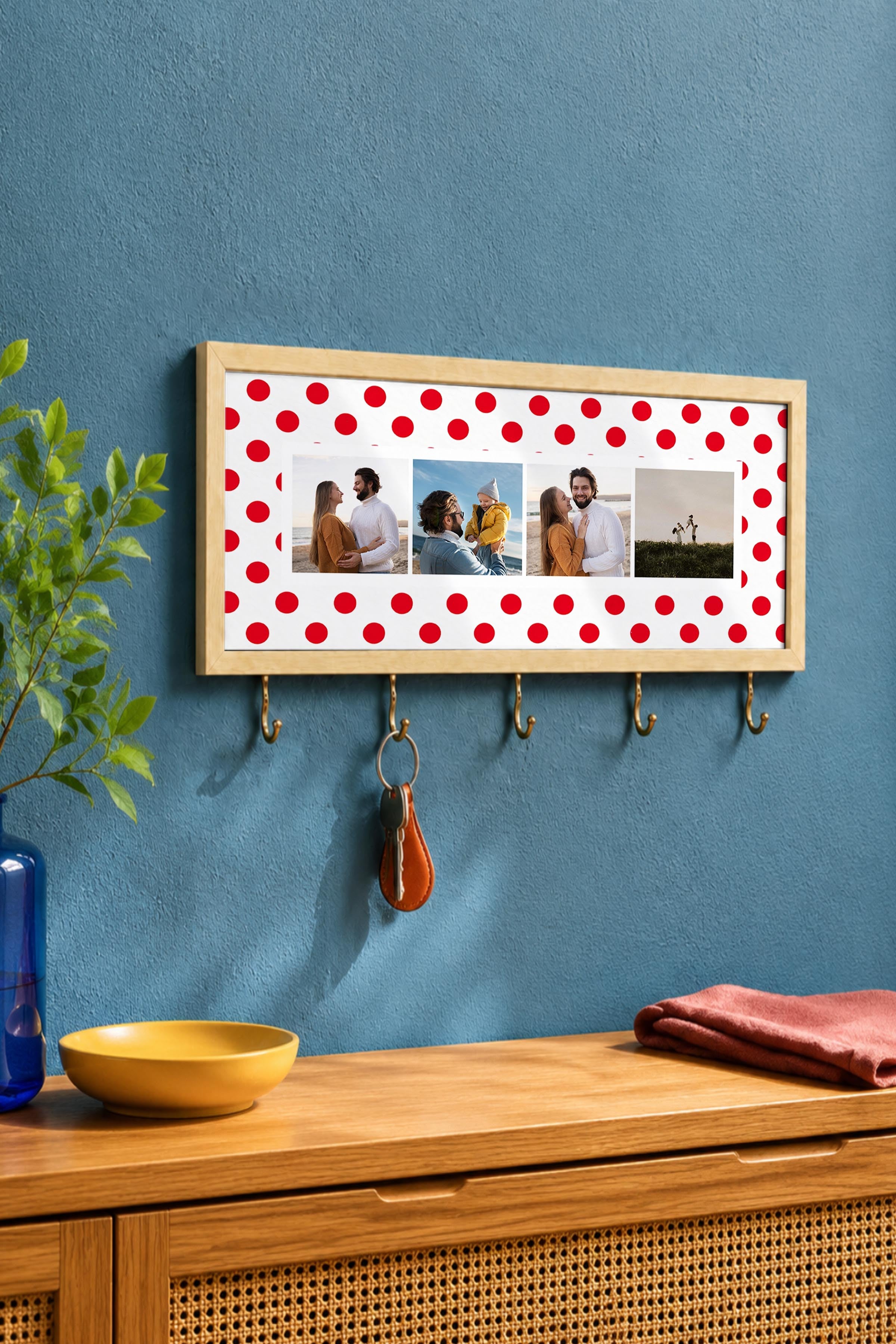 Kişiye Özel Tablo Anahtarlık, Photobooth Stili Bej Fotoğraf Çerçevesi, Vintage Duvar Dekoru