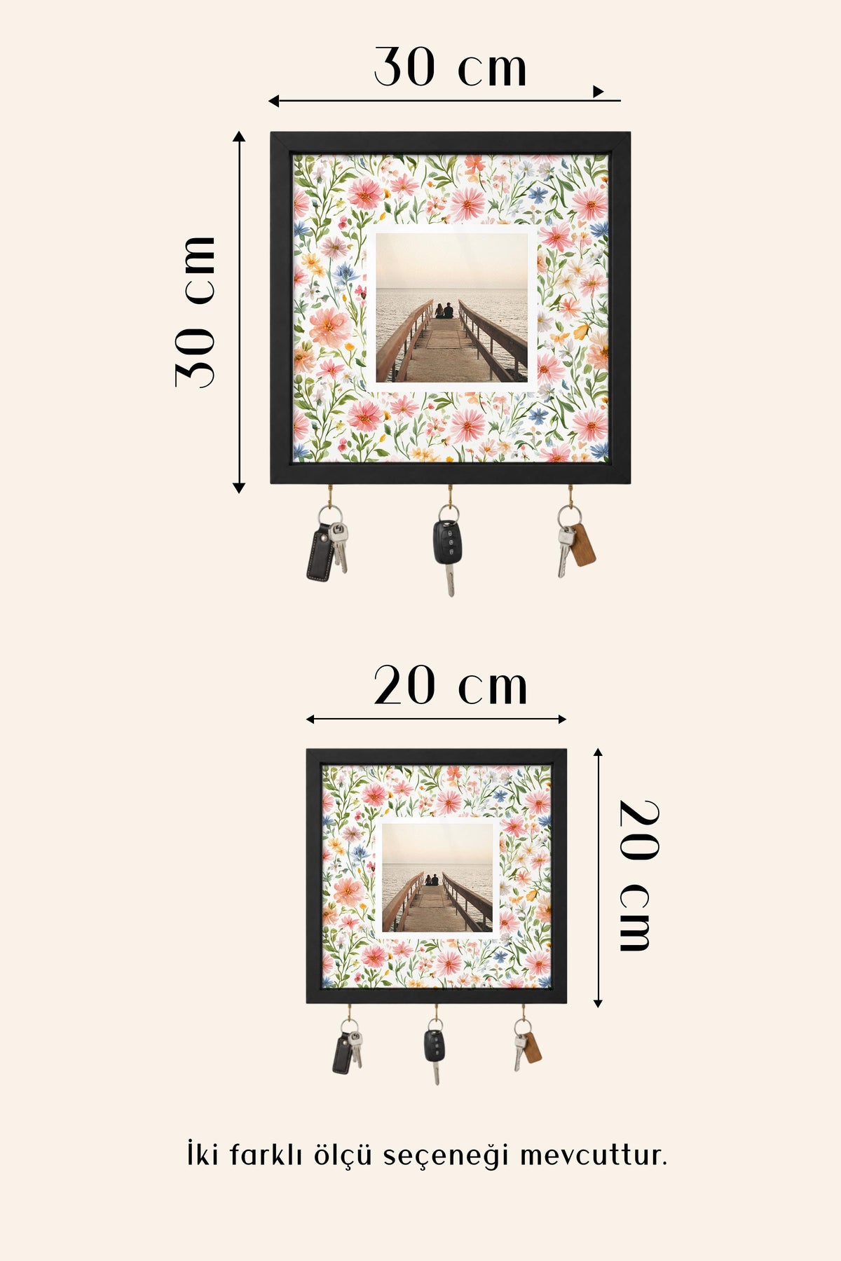 Kişiye Özel Tablo Anahtarlık, Photobooth Stili Bej Fotoğraf Çerçevesi, Vintage Duvar Dekoru