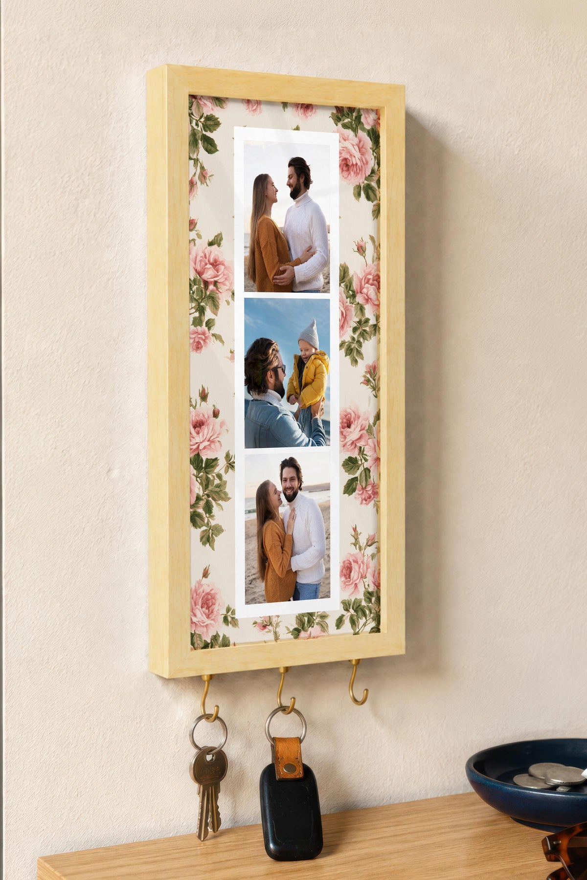 Kişiye Özel Tablo Anahtarlık, Photobooth Stili Bej Fotoğraf Çerçevesi, Vintage Duvar Dekoru