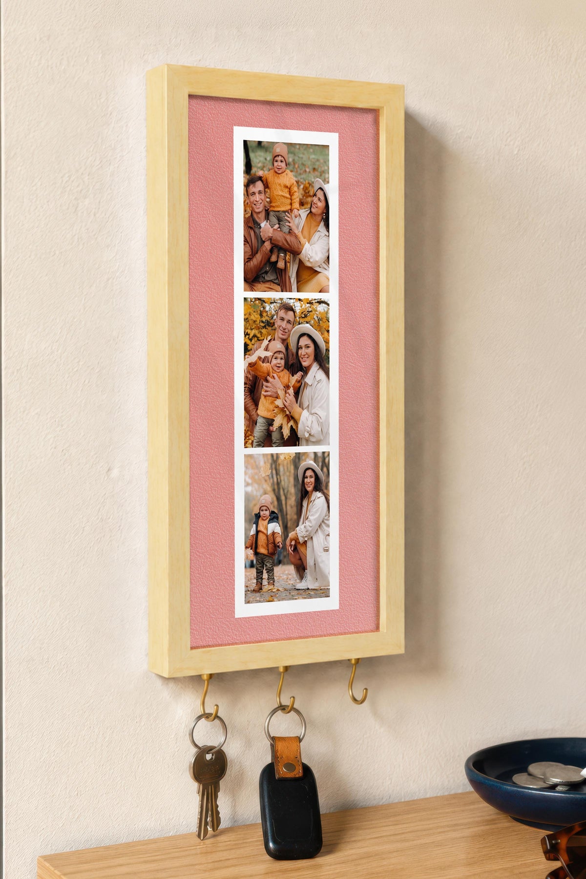 Kişiye Özel Tablo Anahtarlık, Photobooth Stili Bej Fotoğraf Çerçevesi, Vintage Duvar Dekoru