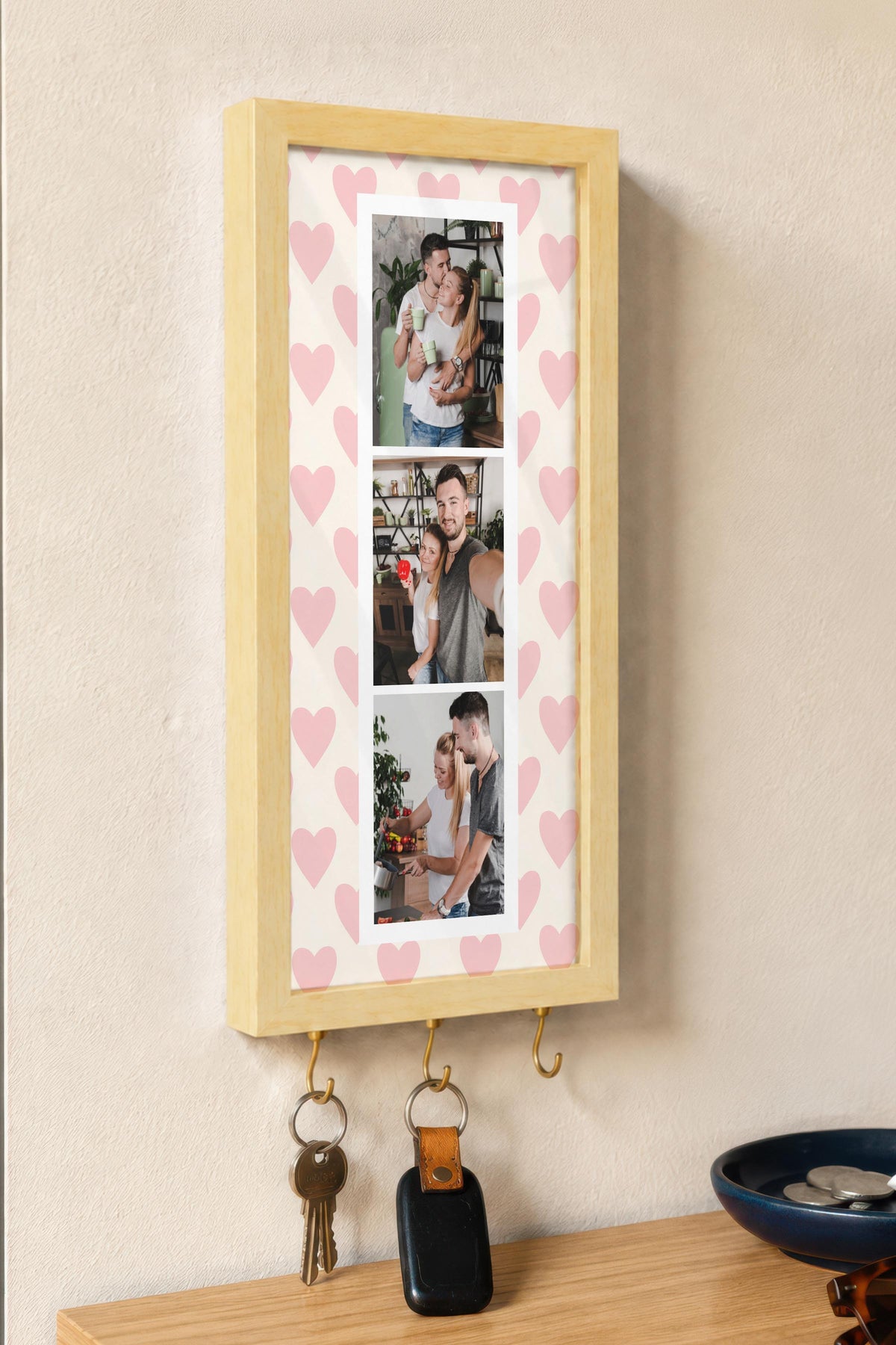 Kişiye Özel Tablo Anahtarlık, Photobooth Stili Bej Fotoğraf Çerçevesi, Vintage Duvar Dekoru