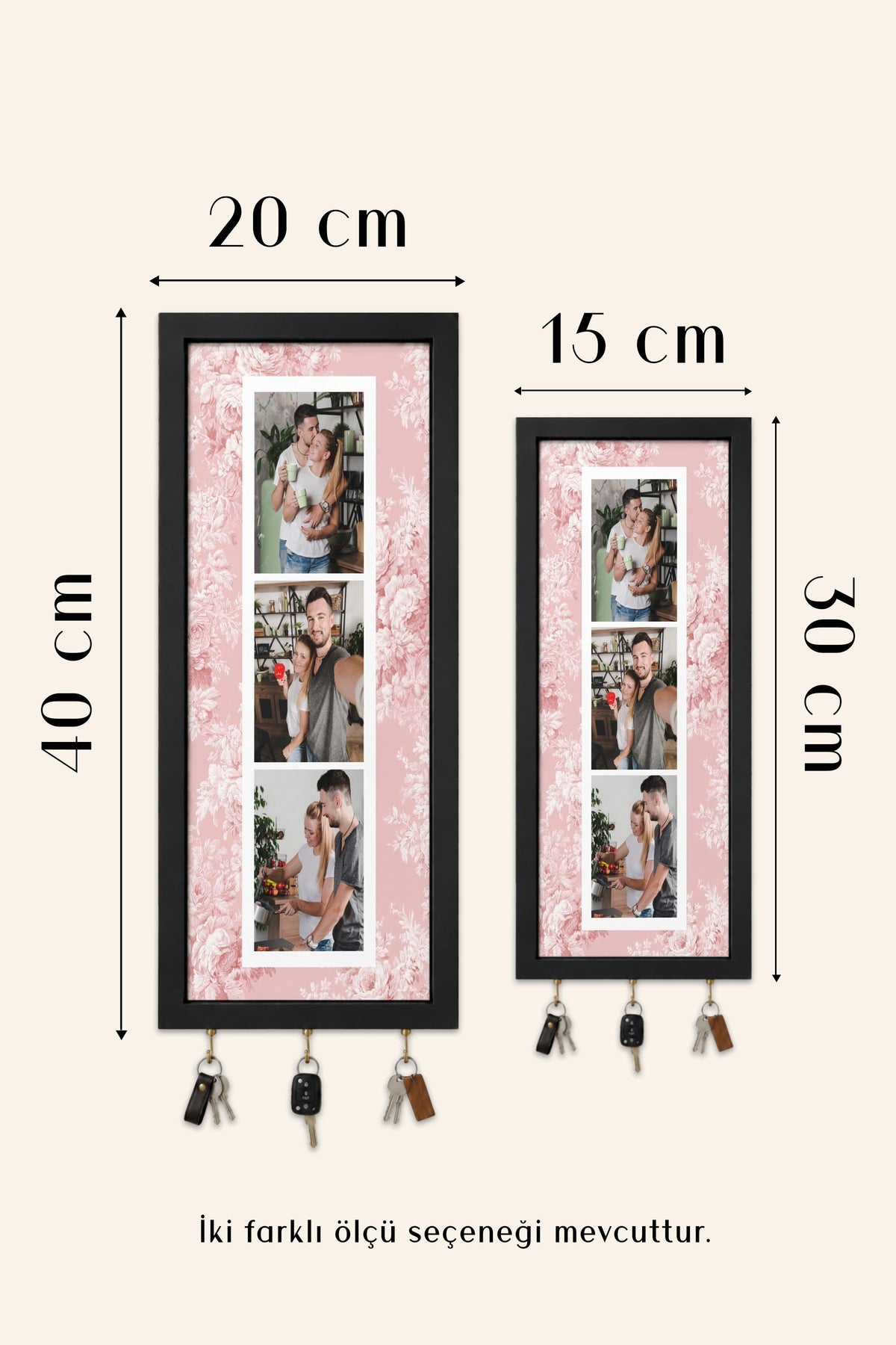 Kişiye Özel Tablo Anahtarlık, Photobooth Stili Bej Fotoğraf Çerçevesi, Vintage Duvar Dekoru