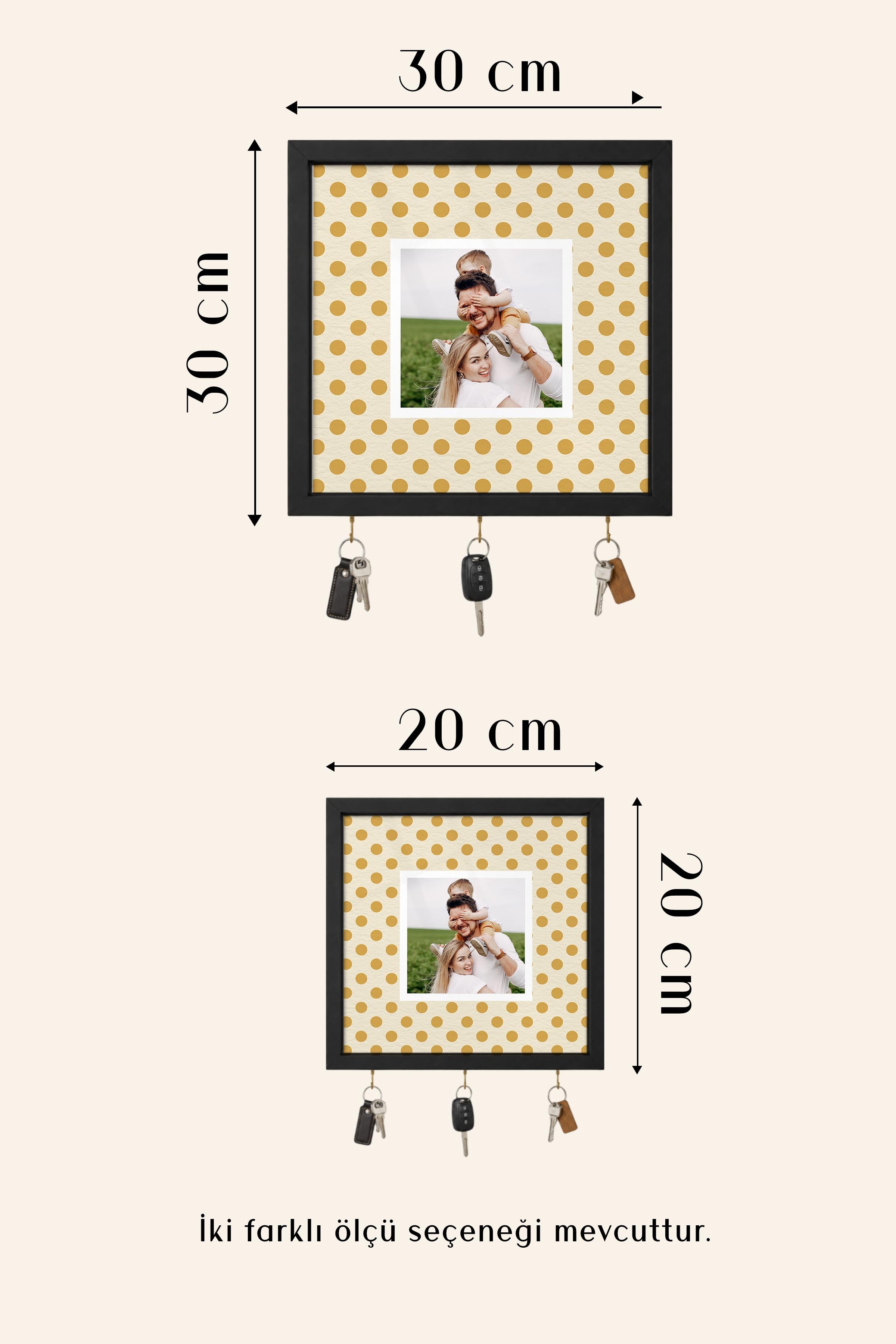 Kişiye Özel Tablo Anahtarlık, Photobooth Stili Bej Fotoğraf Çerçevesi, Vintage Duvar Dekoru