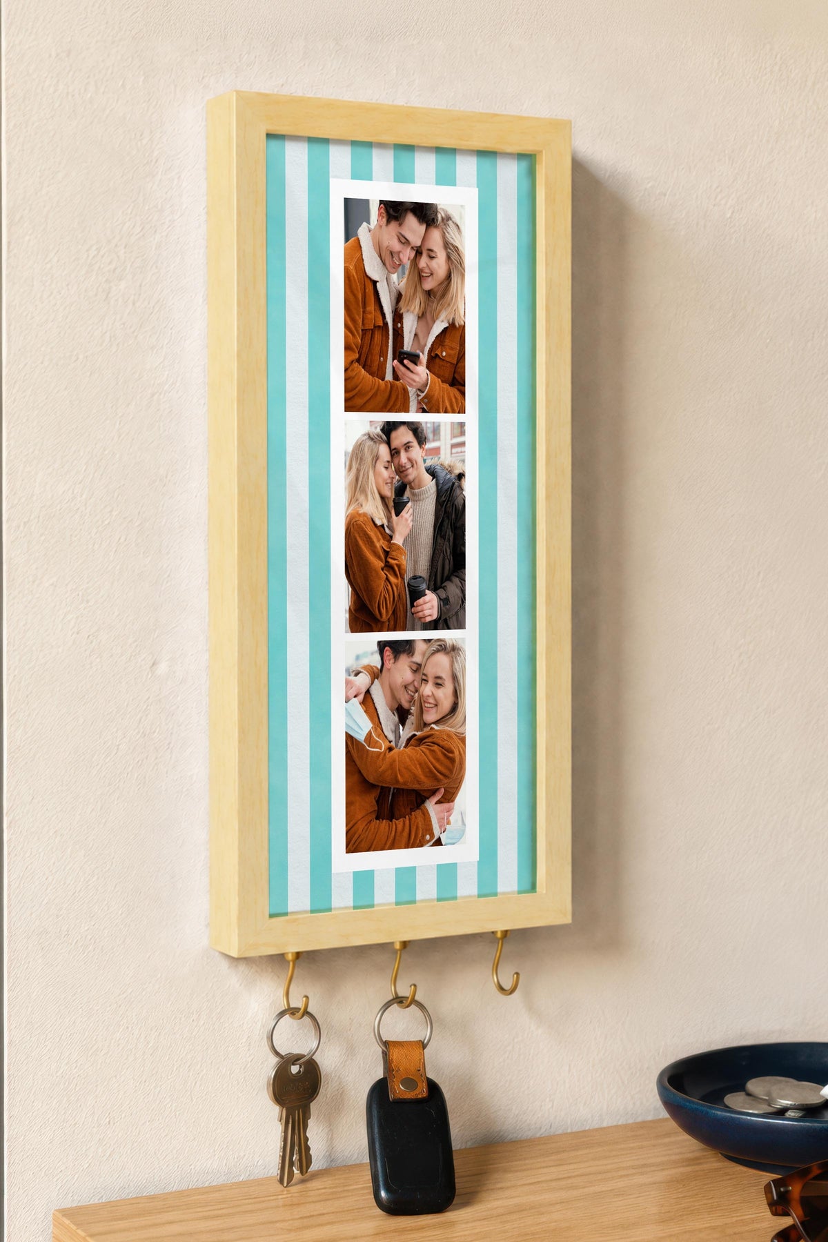 Kişiye Özel Tablo Anahtarlık, Photobooth Stili Bej Fotoğraf Çerçevesi, Vintage Duvar Dekoru