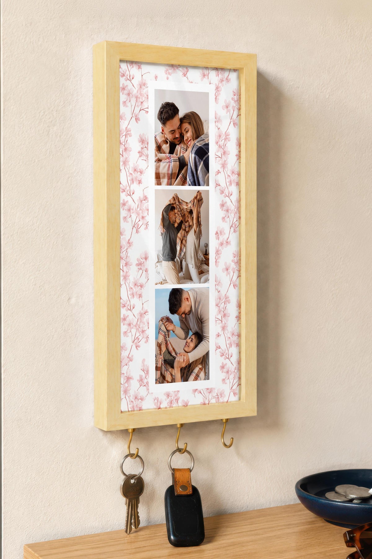 Kişiye Özel Tablo Anahtarlık, Photobooth Stili Bej Fotoğraf Çerçevesi, Vintage Duvar Dekoru
