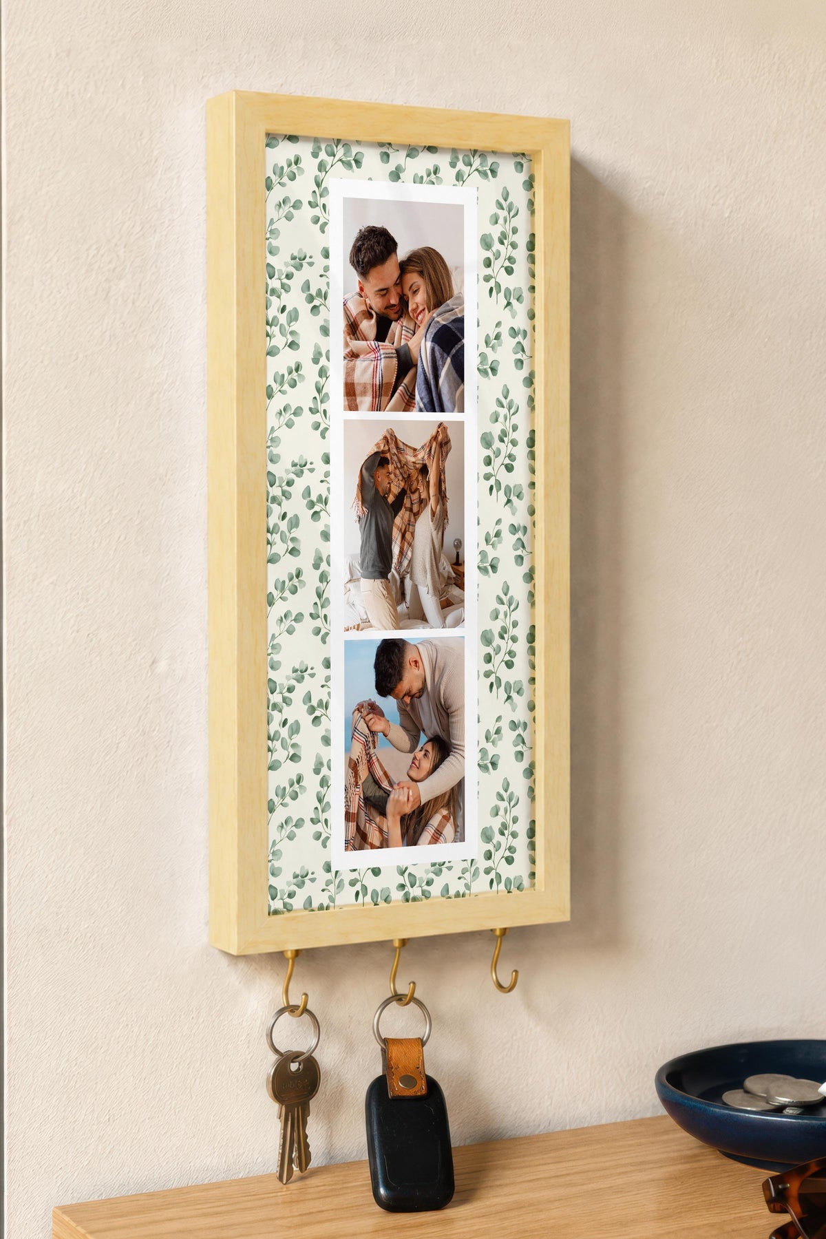 Kişiye Özel Tablo Anahtarlık, Photobooth Stili Bej Fotoğraf Çerçevesi, Vintage Duvar Dekoru