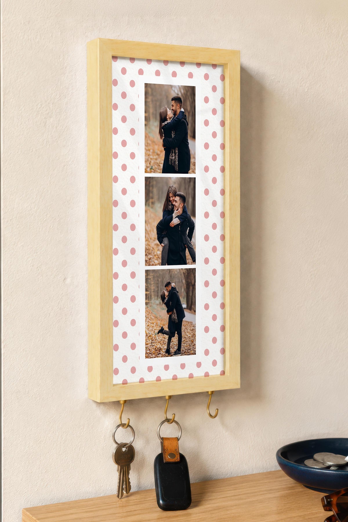 Kişiye Özel Tablo Anahtarlık, Photobooth Stili Bej Fotoğraf Çerçevesi, Vintage Duvar Dekoru